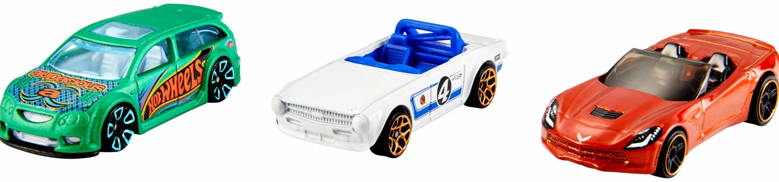Hot Wheels Zestaw 3 samochodów (Jeden losowy zestaw z asortymentu), kolekcja pojazdów w skali 1:64 z obracającymi się kołami, sportowe i klasyczne auta, zabawka dla dzieci od 3 lat, K5904