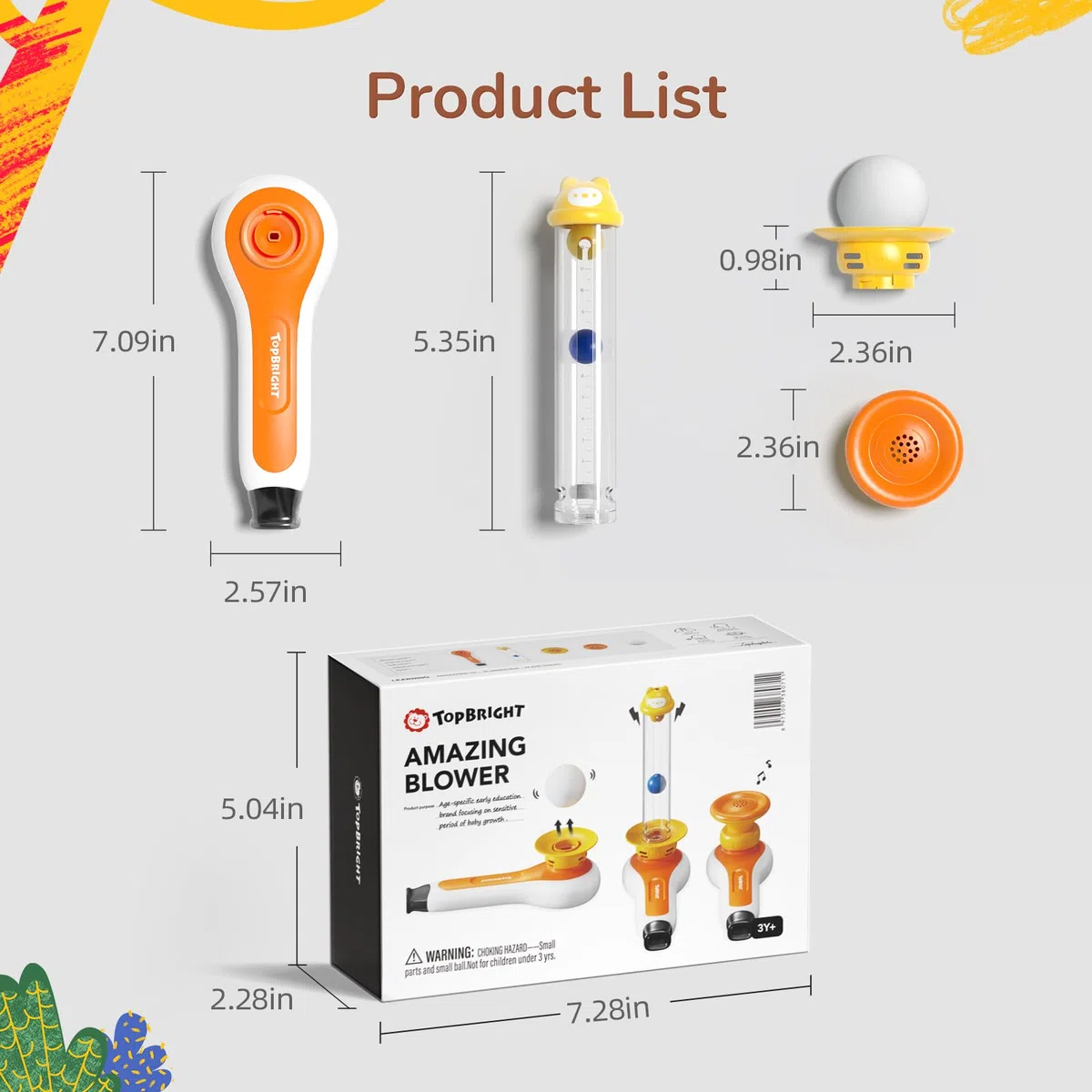 TOP BRIGHT Montessori zabawka dziecięca 3 w 1, drobna zabawka motoryczna z gwizdkiem, dmuchawa kulkowa, pływające kulki, prezent edukacyjny dla chłopców i dziewcząt, 3, 4 i 5 lat