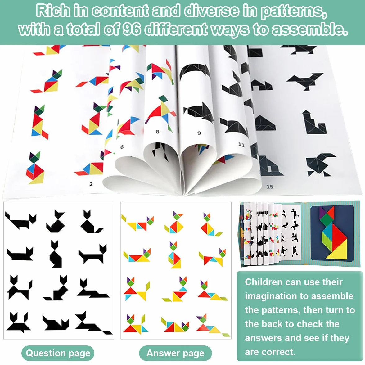 Magnetyczny Tangram, drewniane puzzle w kształcie tangrama, zabawka edukacyjna dla dzieci w wieku od 3 lat.