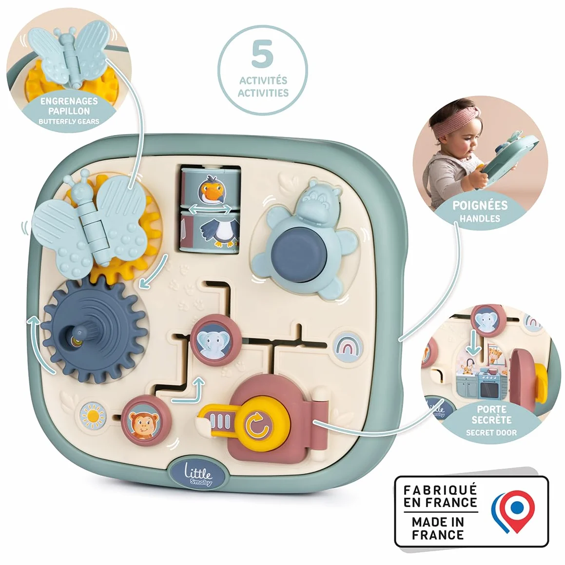 Little Smoby - Tablet z aktywnościami - Wczesne lata - Labirynt, Zamykane drzwi, Koła zębate - Praktyczny i przenośny - Od 12 miesięcy - Wyprodukowano we Francji