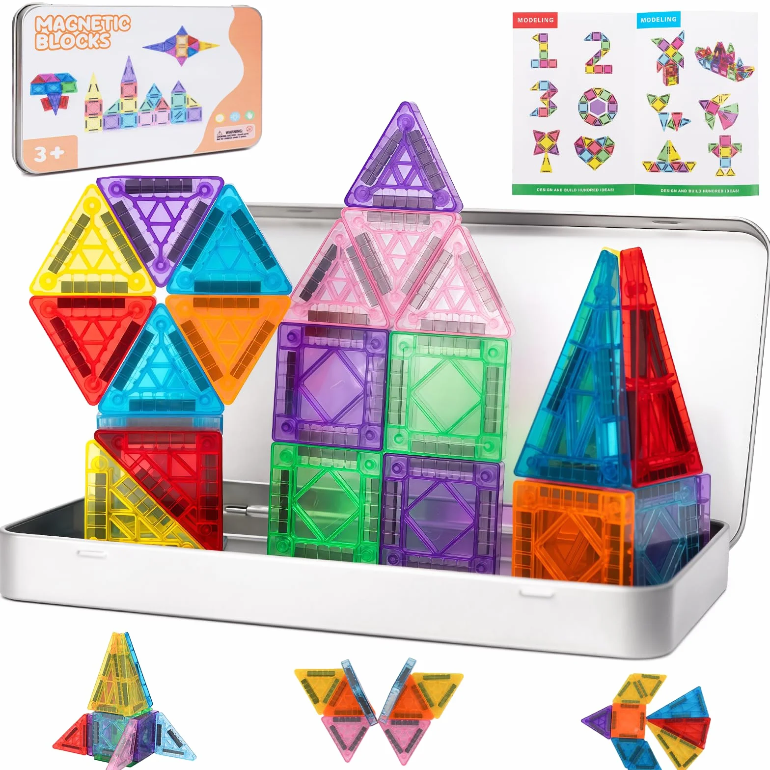 Magnetyczne płytki dla dzieci, 46 szt. podróżny zestaw płytek magnetycznych, zabawki podróżne, mini magnatile, zabawki magnetyczne Montessori, zabawki dla chłopców i dziewcząt w wieku 3, 4, 5