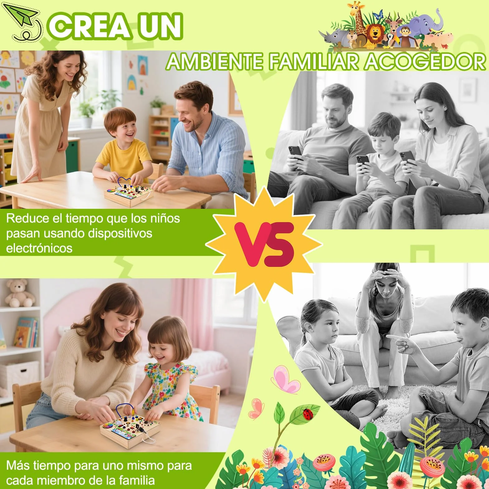 Fwiull Montessori zabawka od 1 roku, Baby Montessori Busy Board, deska do aktywności od 2 lat, zabawka motoryczna z 29 włącznikami światła LED, zabawka sensoryczna do nauki, odpowiednia dla 1, 2, 3, 4