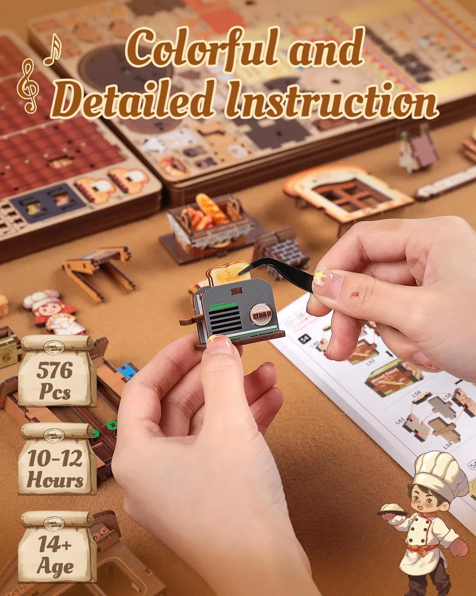 CUTEBEE Operacyjny Domek dla Lalek DIY Mechaniczny Miniaturowy Dom z Muzyką,Pyszne Wypiekanie Chleba,Deko do Półki na Książki,Prezenty(Bread Factory)