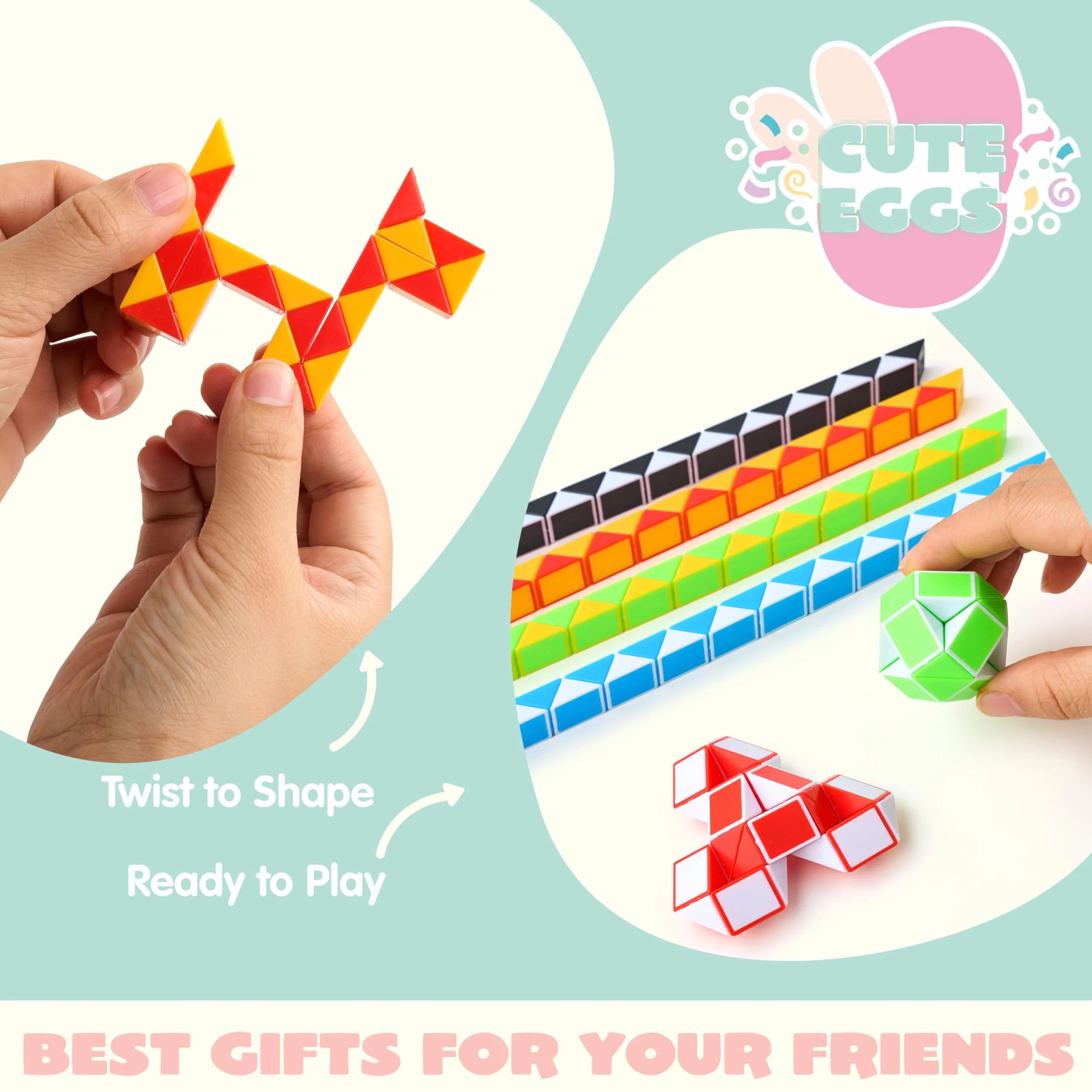 JOYIN 12 sztuk jajek wielkanocnych wstępnie wypełnionych mini wężem kostka skręt puzzle zabawki wąż prędkość kostka fidget dla dzieci