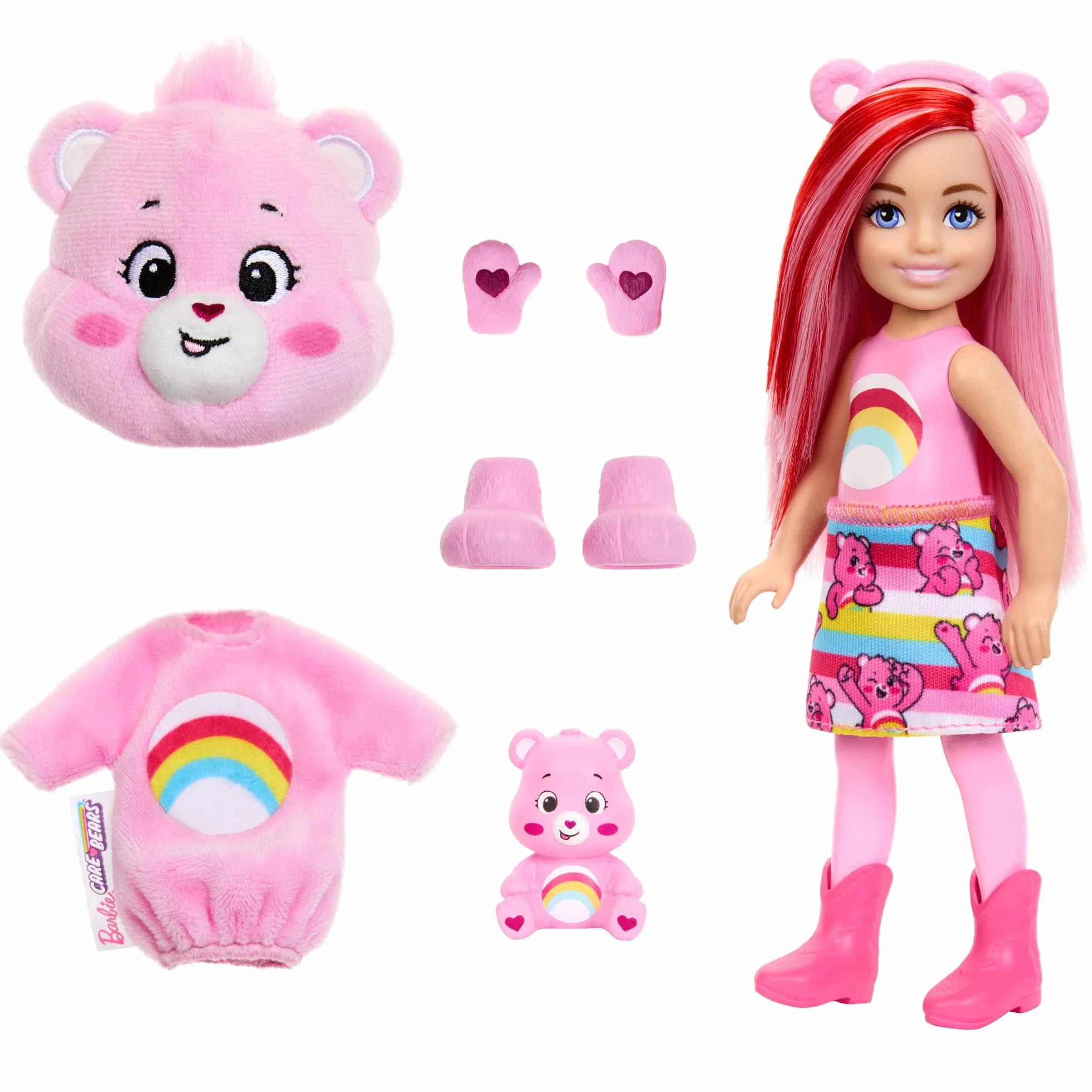 Barbie Cutie Reveal Chelsea Lalka i akcesoria Seria Troskliwe Misie Zestaw z małą lalką w kostiumie i z 6 niespodziankami, JCN97