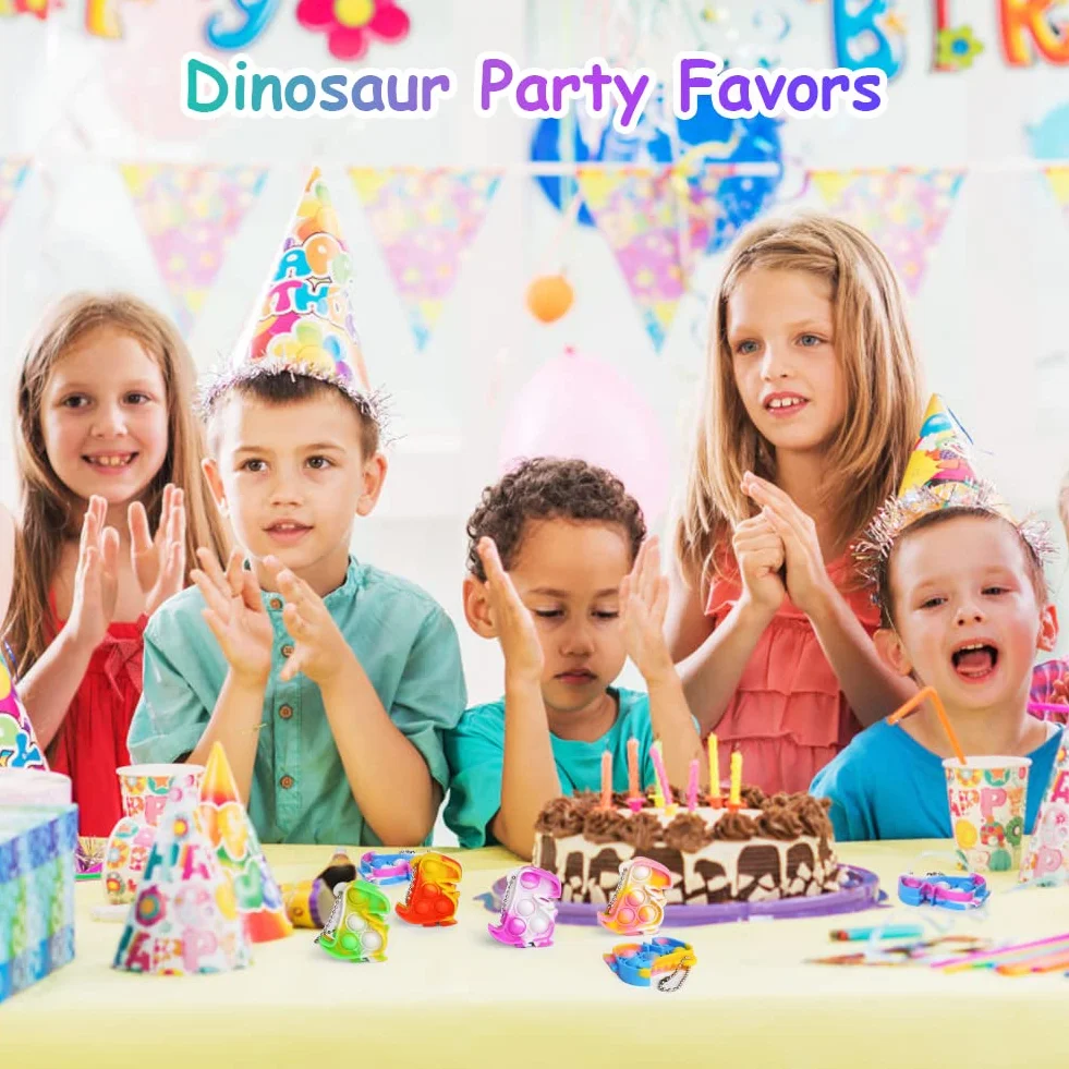 Ainiv 48 szt. Mini Fidget Pop Bubble Toys z brelokiem, uroczy dinozaur, do wyciskania stresu, lęku, ADHD i autyzmu, biura i szkoły, dla dzieci i dorosłych, 48 szt