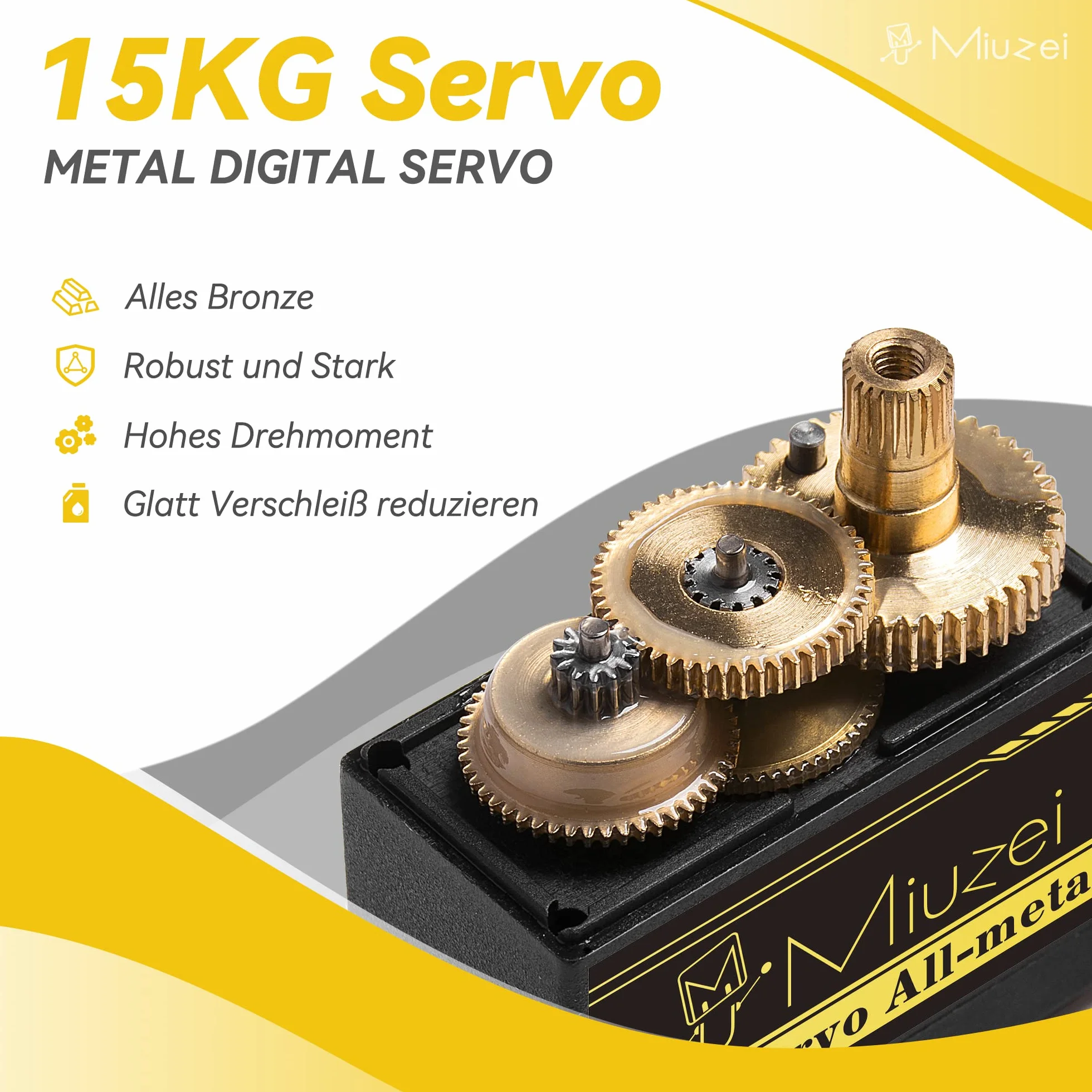Miuzei Serwo silnik 15 kg, cyfrowy serwo, pełna miedź, metalowa przekładnia, serwo do samochodów RC 1/10 1/8, samolotu, łodzi, robota helikoptera, do modelarstwa Arduino, 180°, 3 sztuki