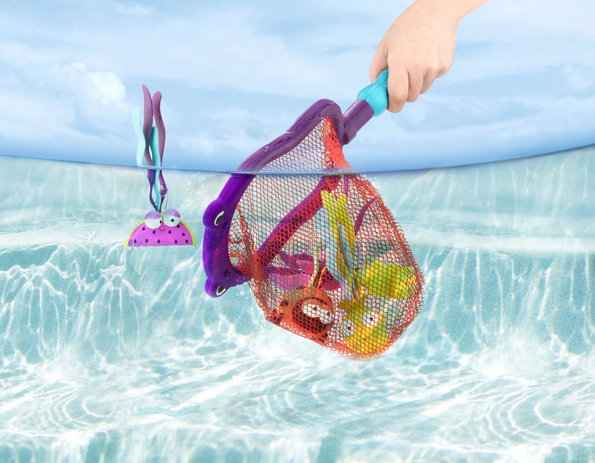 B. toys by Battat – Hippo Scoop-a-Diving Pool Toys - 1 siatka hipopotamska i 4 zabawki wodne dla dzieci 3+ (5 sztuk)