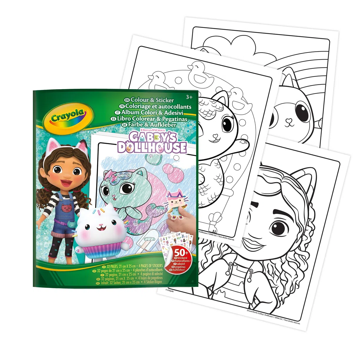 CRAYOLA - Album do kolorowania z naklejką Gabby's Dollhouse, 32 stronami do kolorowania i 4 arkuszami naklejek, dla dzieci od 3 lat, 04-7025 G