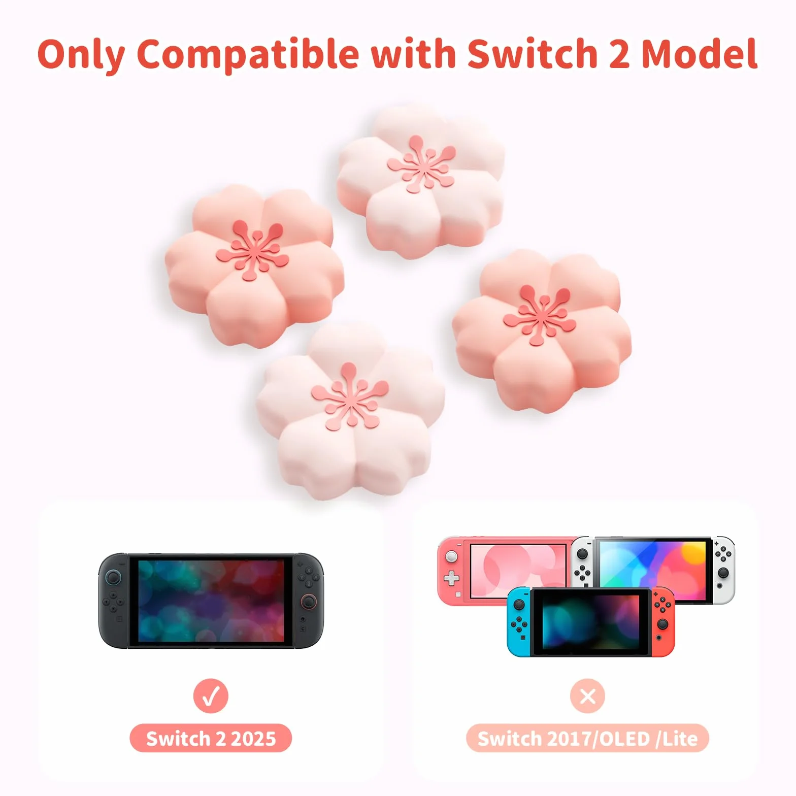 GeekShare Silikonowe nakładki na joystick do Switch 2, akcesoria ochronne do joysticka, antypoślizgowe, wygodne (4 sztuki) (kwiat wiśni)