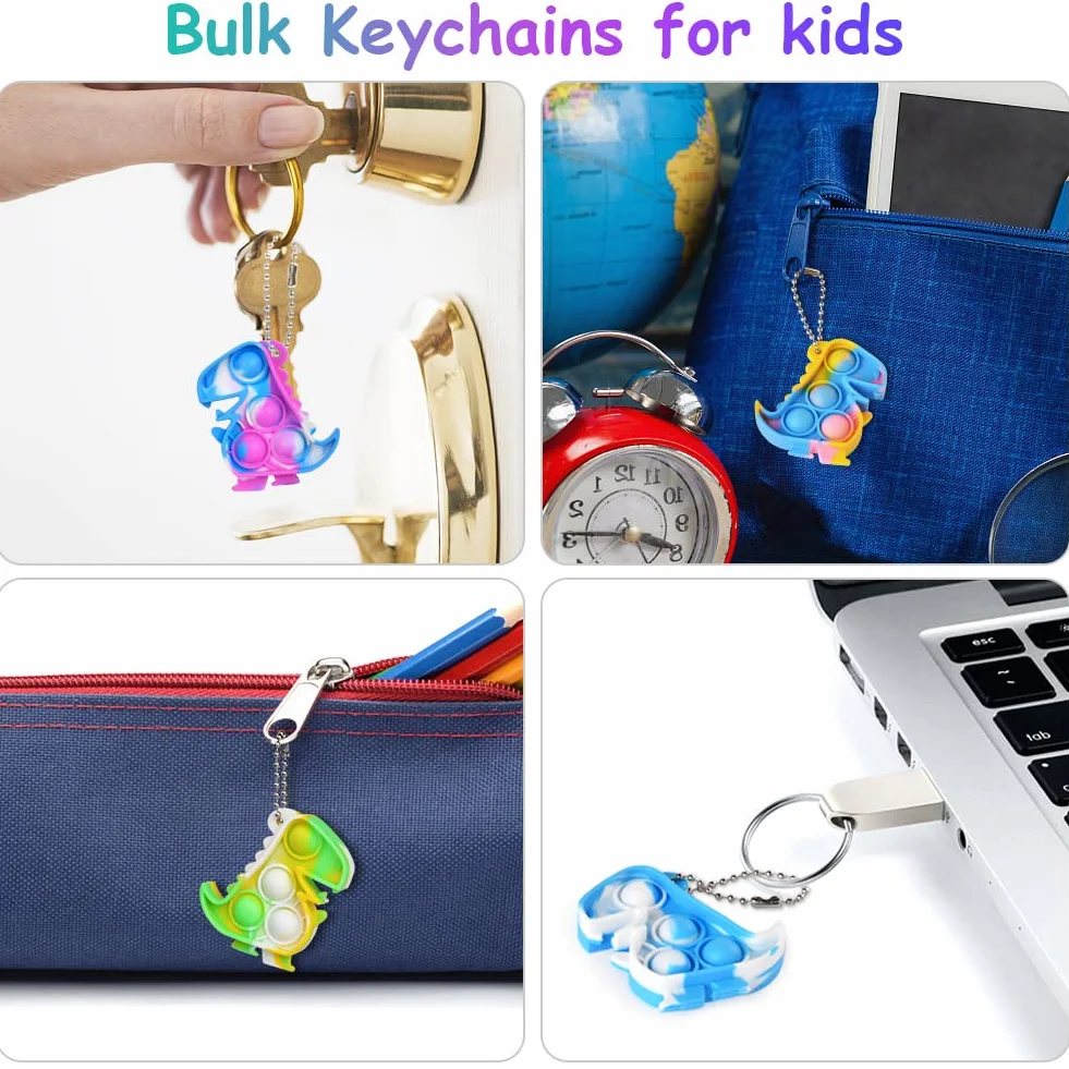 Ainiv 48 szt. Mini Fidget Pop Bubble Toys z brelokiem, uroczy dinozaur, do wyciskania stresu, lęku, ADHD i autyzmu, biura i szkoły, dla dzieci i dorosłych, 48 szt