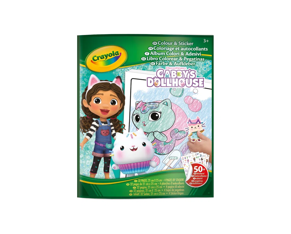 CRAYOLA - Album do kolorowania z naklejką Gabby's Dollhouse, 32 stronami do kolorowania i 4 arkuszami naklejek, dla dzieci od 3 lat, 04-7025 G