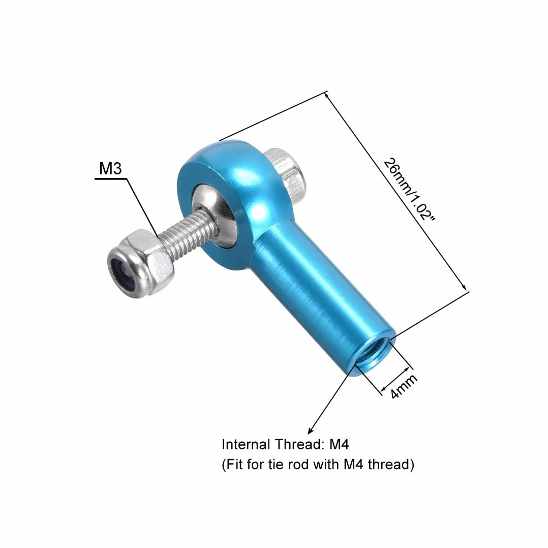 sourcing map 2 szt. M4/4 mm 26 mm drążek drążka kierowniczego przegub kulowy adapter niebieski do butów RC typu gąsienice