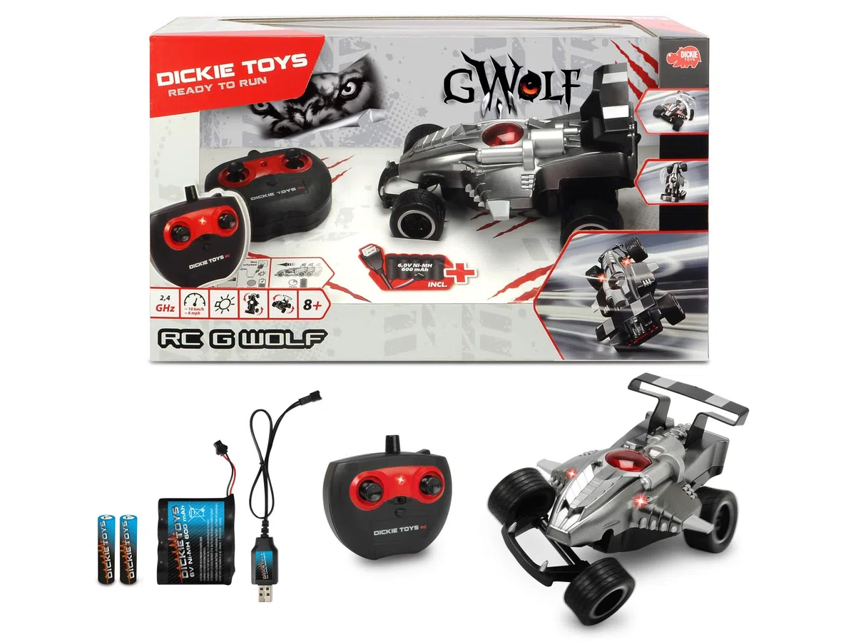 Dickie Toys 201119138 G-Wolf pojazd RC z funkcją klapki, zdalnie sterowany samochód z prędkością do 10 km/h, 2,4 GHz, szary