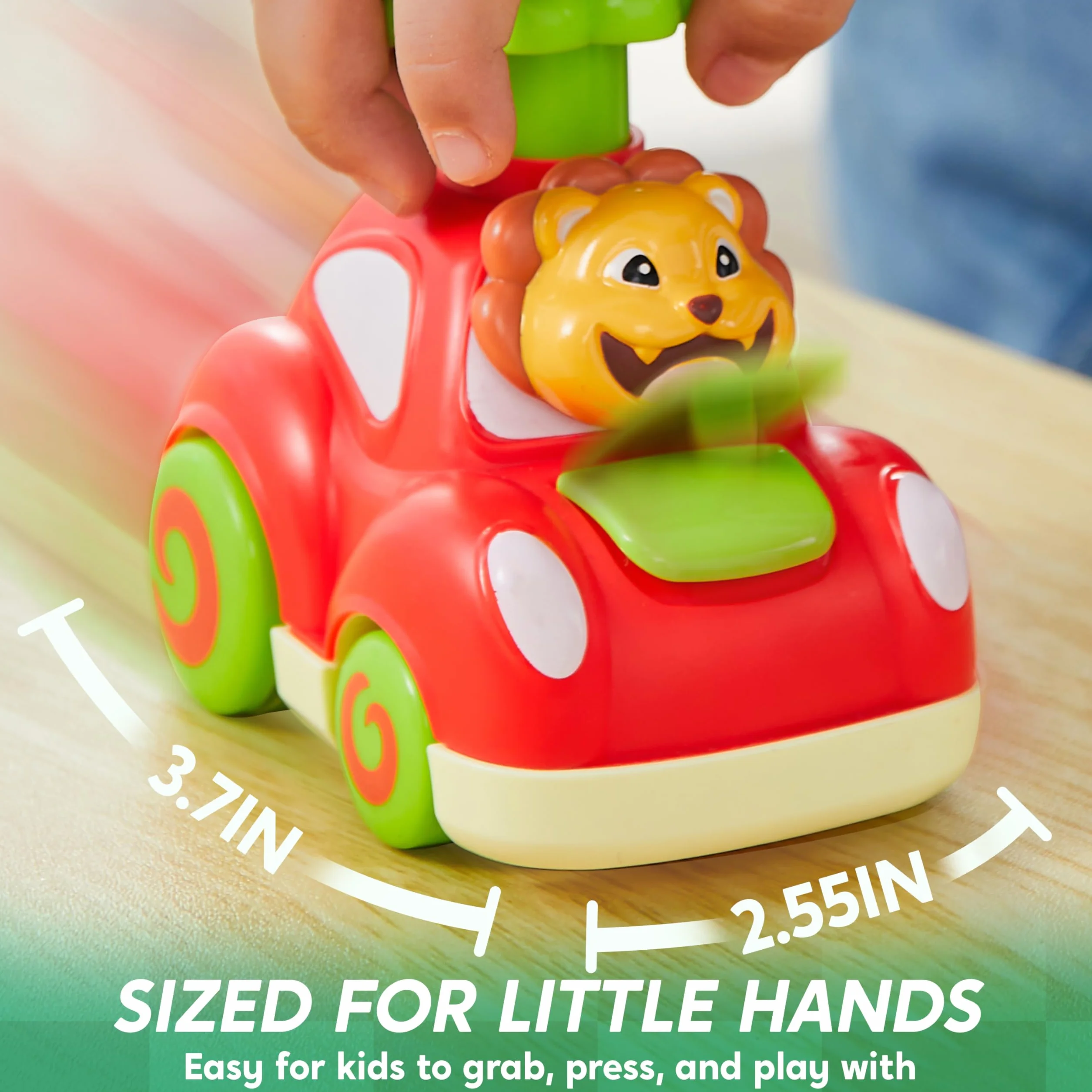 JOYIN Samochody-zabawki ze zwierzętami, zabawki dla małych dzieci dla chłopców i dziewczynek, 4-pak samochodów typu Press and Go, w tym słoń, małpa, żyrafa i lew, nakręcany prezent dla malucha