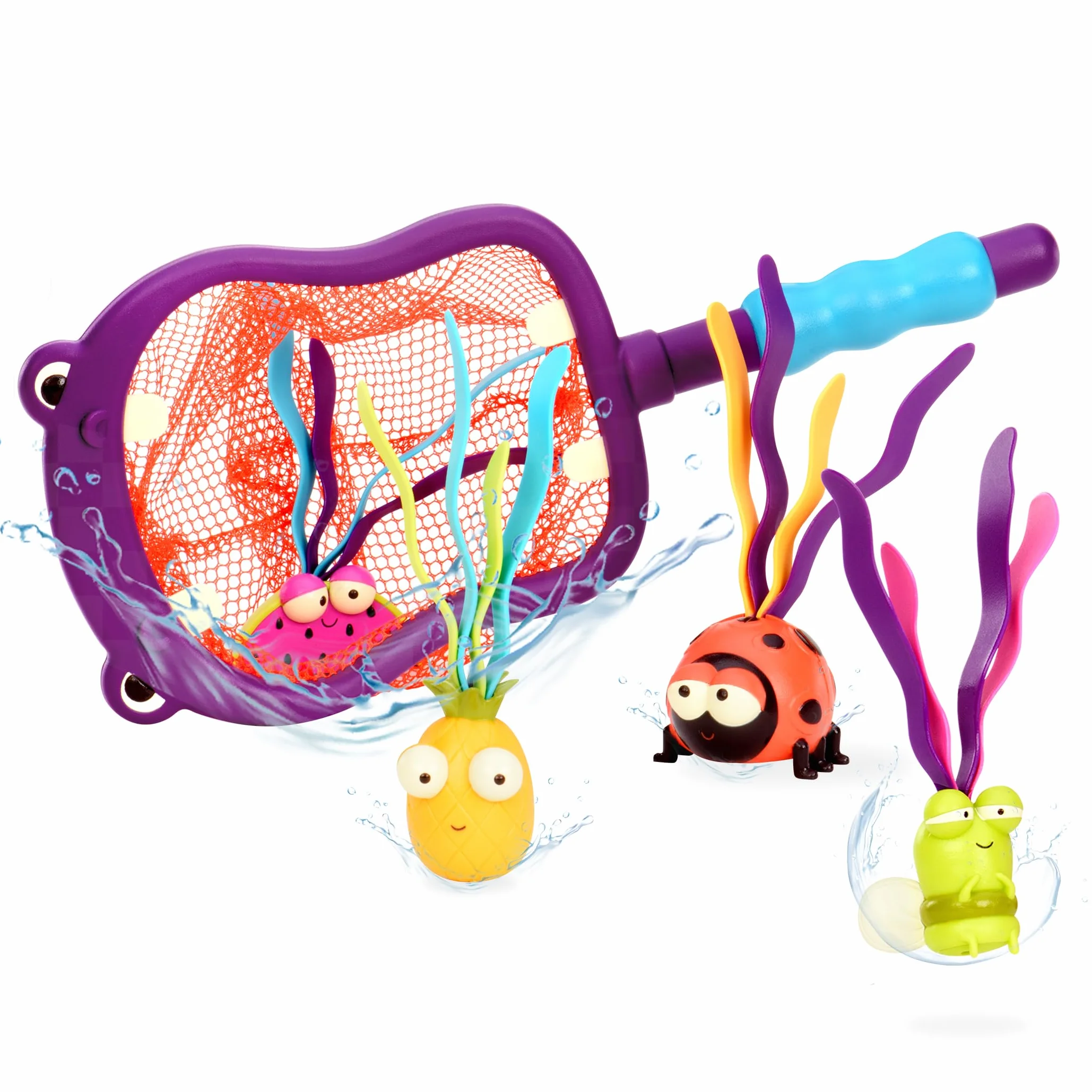 B. toys by Battat – Hippo Scoop-a-Diving Pool Toys - 1 siatka hipopotamska i 4 zabawki wodne dla dzieci 3+ (5 sztuk)