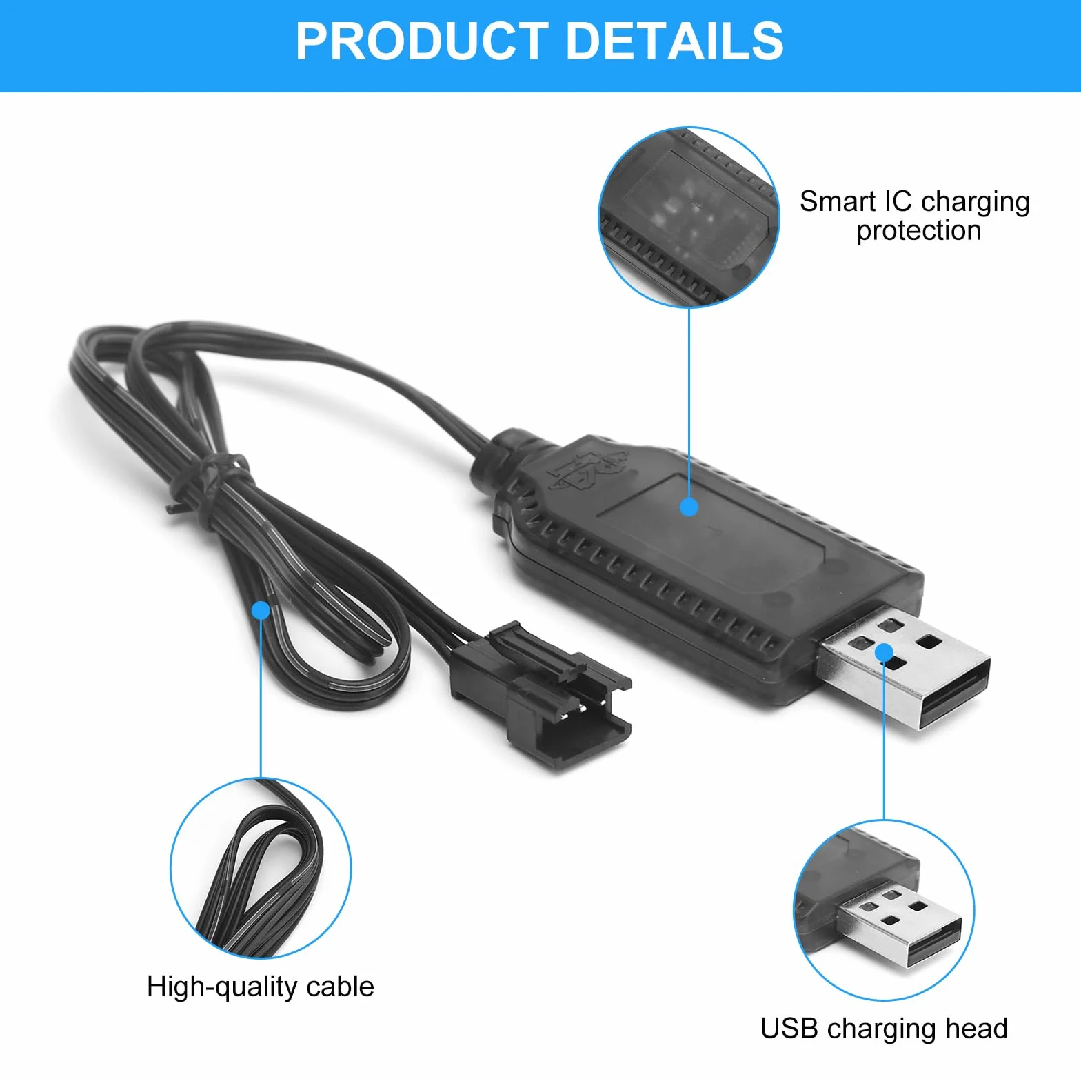 TNSLAND Ładowarka Lipo 7,4 V USB RC z wtyczką SM-3 pin ochrona przed przeładowaniem LED