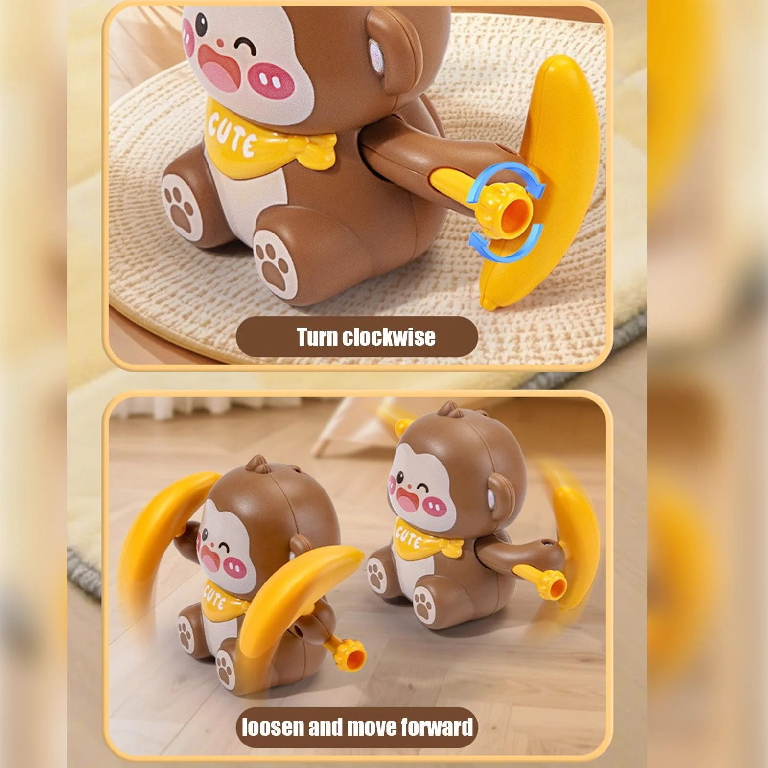 Monkey Wind Up - Toy for Birthday Surprises, Interactive Battery Free Clockwork Windup Animal performing Flipping Action Trick Figure with Mechanical Turn Key Plaything Entertainment Gift for Kids Toy