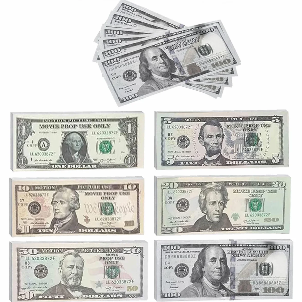 Prop Money, 120 sztuk Fałszywe Banknoty Dolary, Copy Money, Pieniądze Zabawki dla Dzieci (20 x 1$, 5$, 10$, 20$, 50$, 100$)