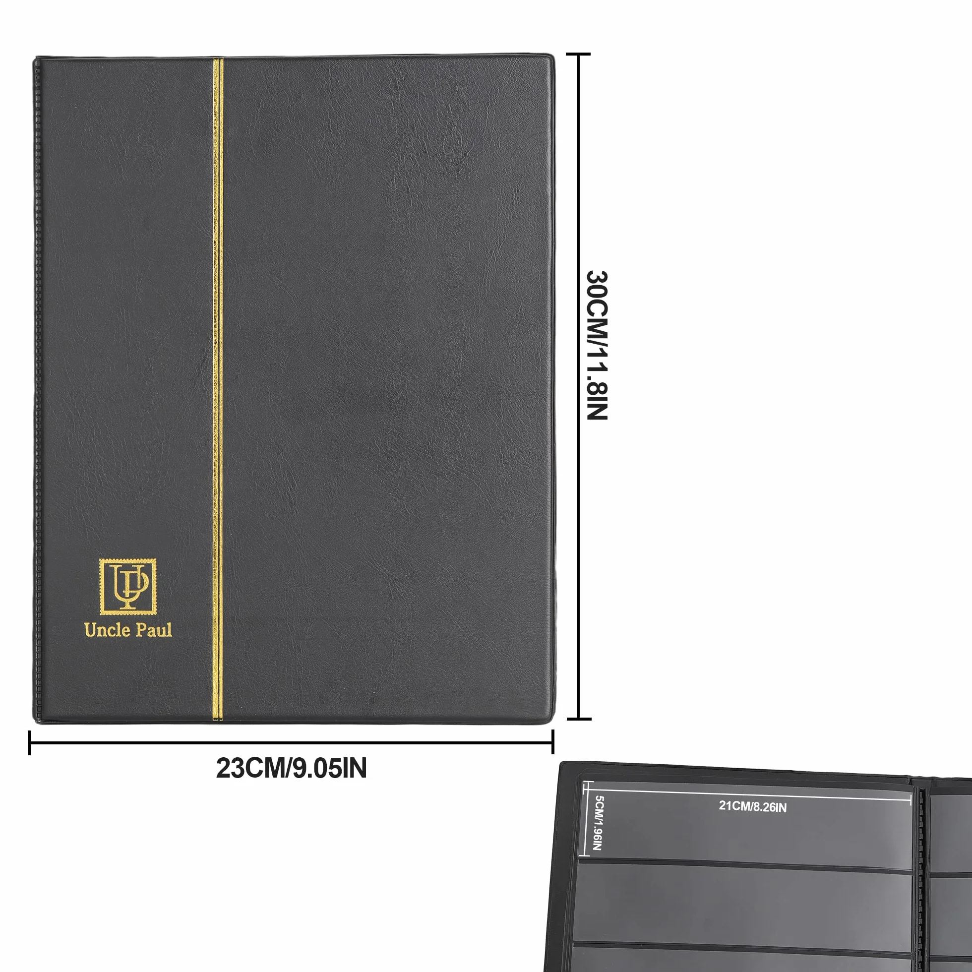 Album na znaczki, 100 kieszeni, 40 czarnych boków, skórzana wyściełana czarna okładka, segregator do przechowywania papierowych znaczków pieniędzy AS0105BK