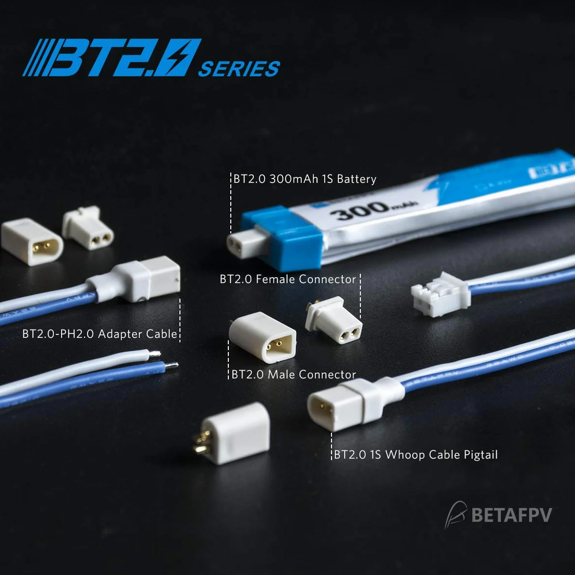 BETAFPV 6 szt. BT2.0 Connecoter 55mm 22AWG FPV męski kabel do FPV 1S TinyWhoop Drone Blade Inductrix