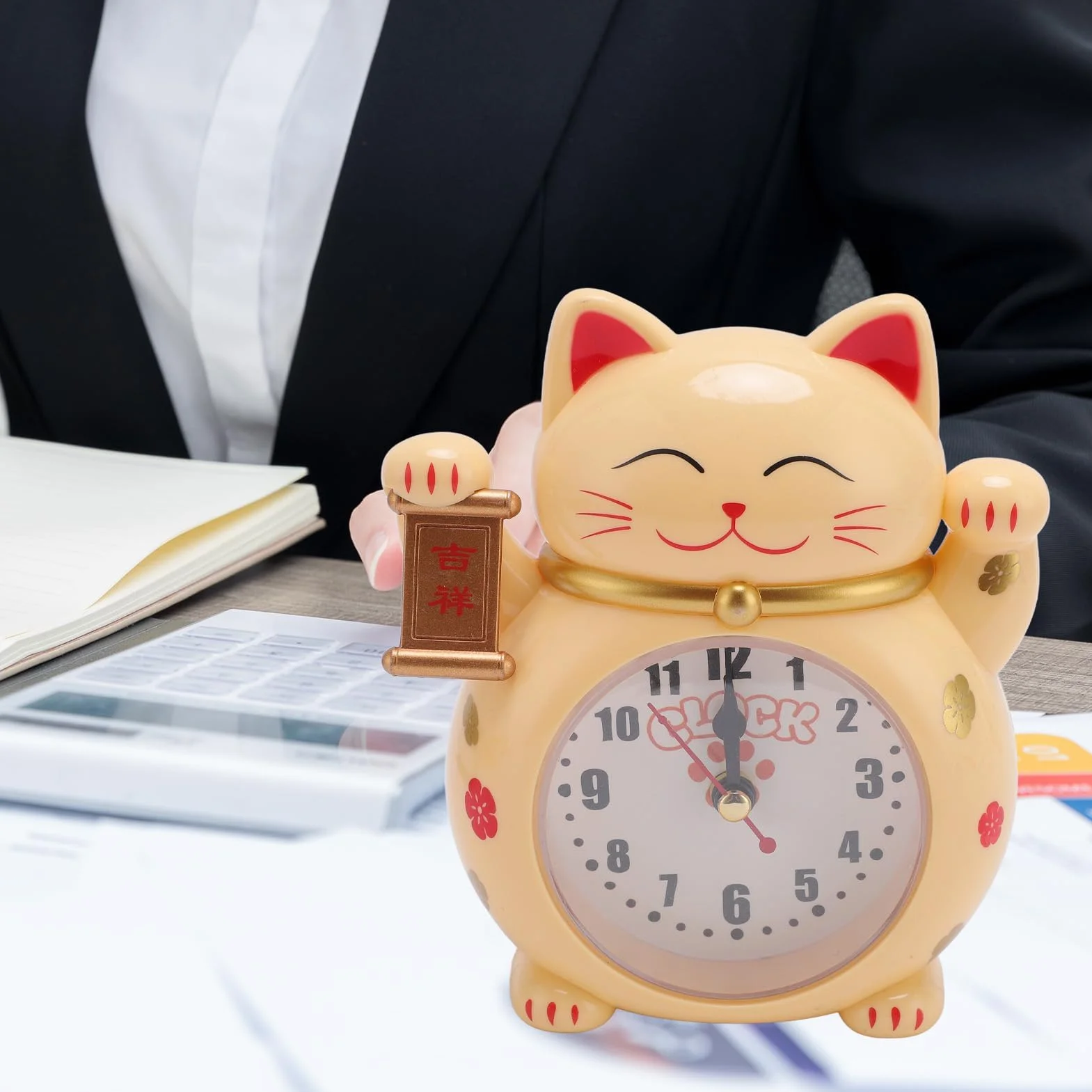 Lucky Cat YF2025D, urocza kreskówka szczęście kot budzik i zegar biurkowy