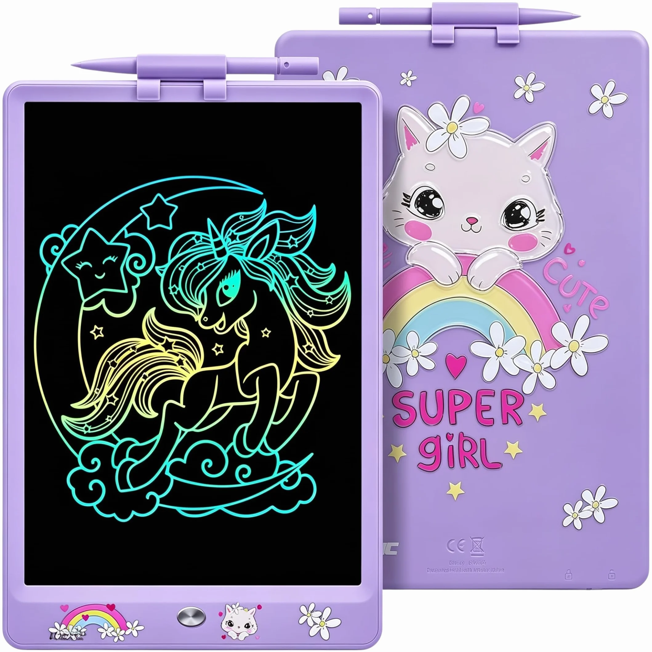 DYNA-PM tablet do pisania z kotem dla dzieci 25 cm, tablet do rysowania LCD, tablica magnetyczna dla dzieci, dinozaur, zabawka, prezent 2, 3, 3, 4, 5, 6, 7, 8 lat