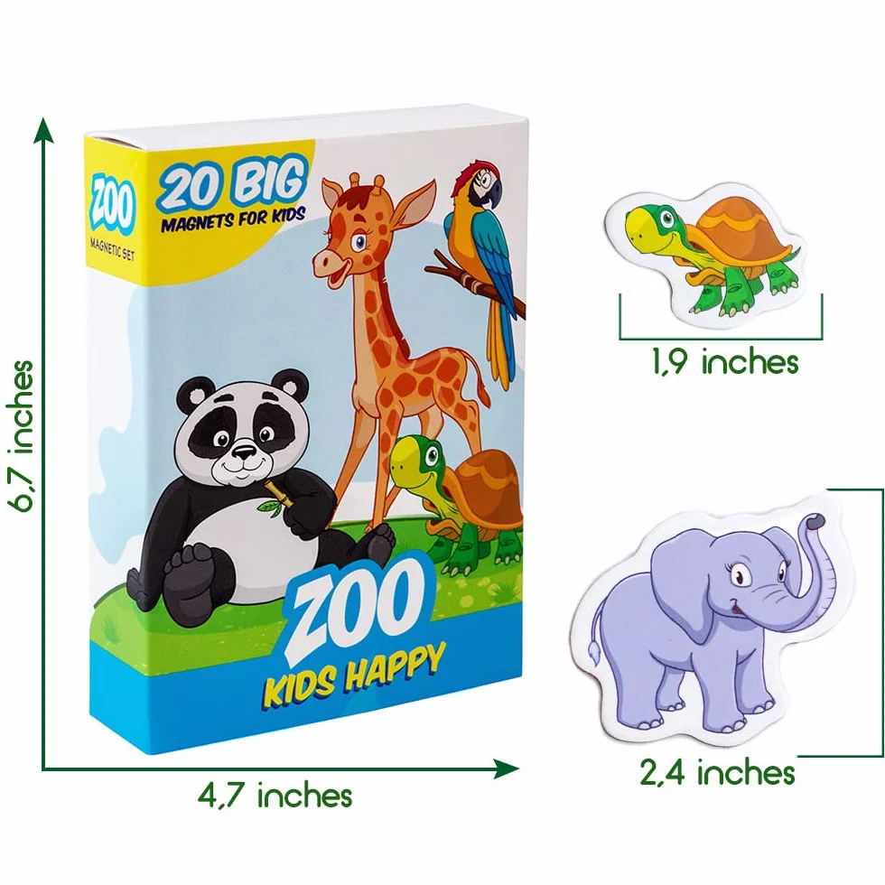 20 szczęśliwych magnesów do zoo dla dzieci na tablicę magnetyczną - zabawki - gry edukacyjne od 3 lat