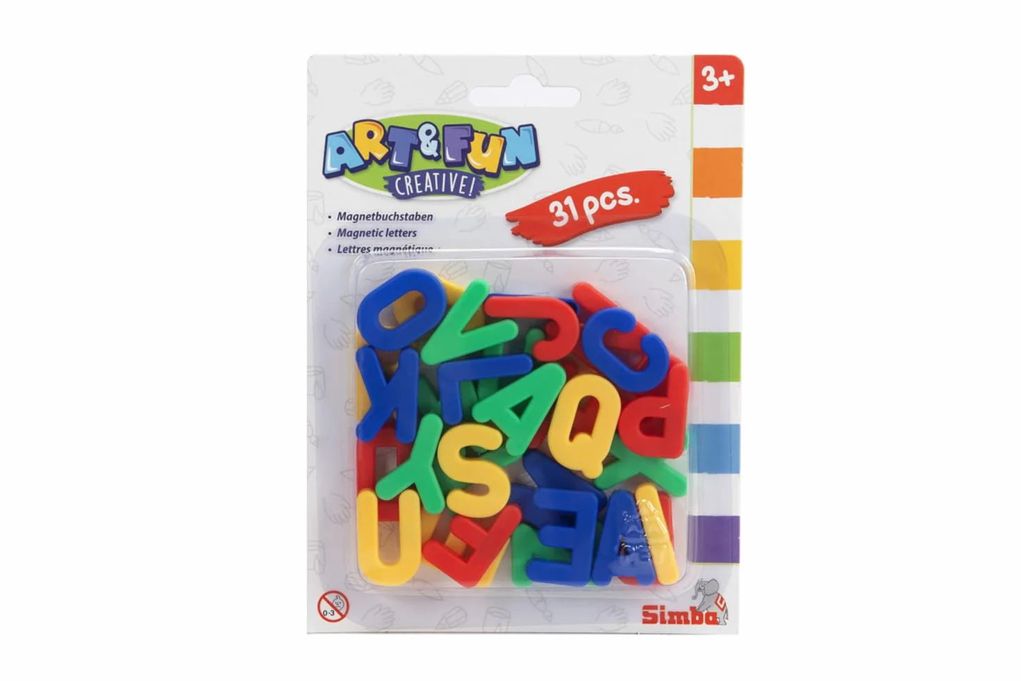Simba 104591456 alfabet lodówka 31 sztuk 3,2 cm wysokie magnetyczne litery | jasne, żywe kolory | wykonane z trwałego, bezpiecznego tworzywa sztucznego | wiek 3+, wielokolorowe