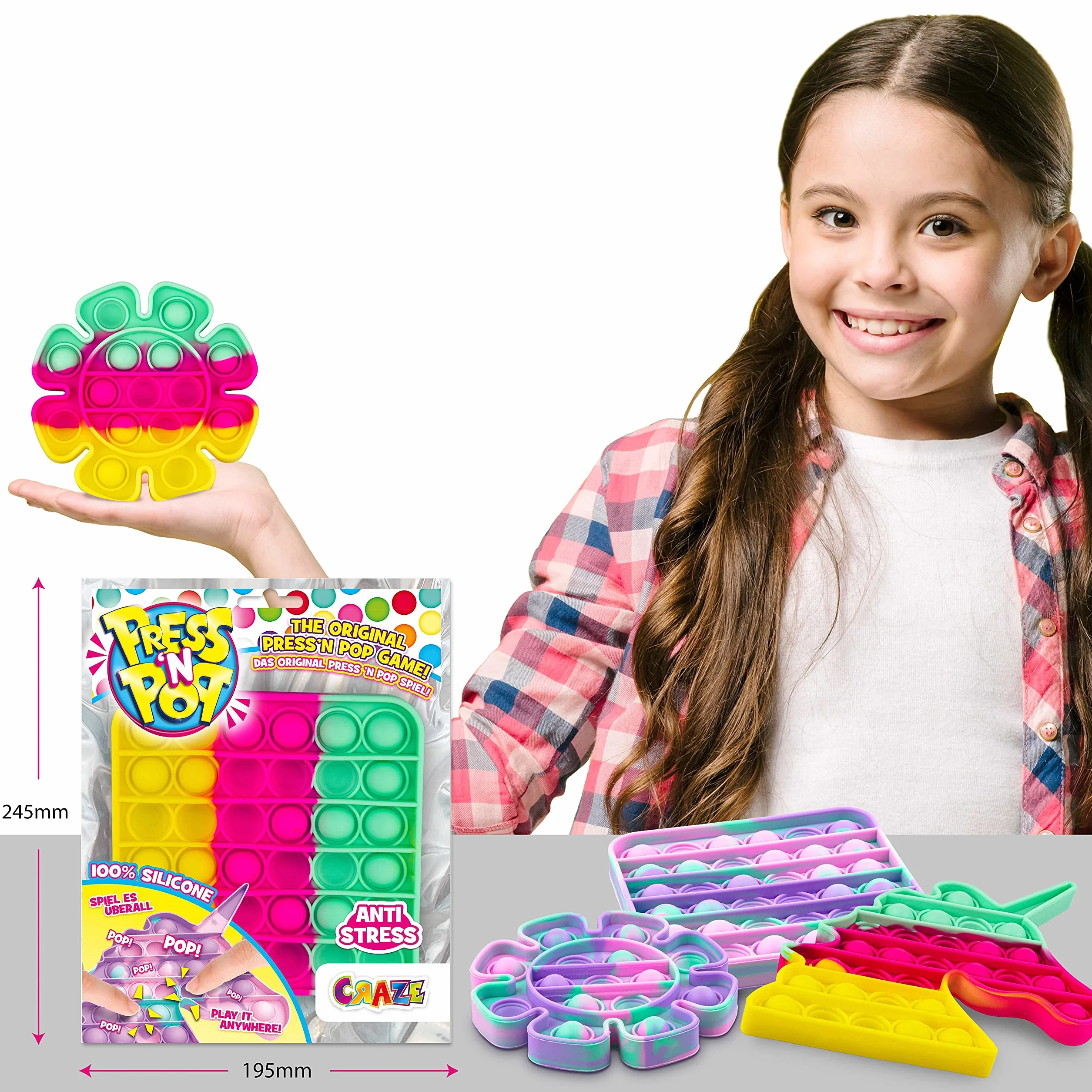 CRAZE PressNPop Press N POP Girly Cupcake Fidget Toy sensoryczna zabawka antystresowa dla dzieci dorosłych zestaw Bubble kolorowe motywy 37072, piękne kombinacje kolorów