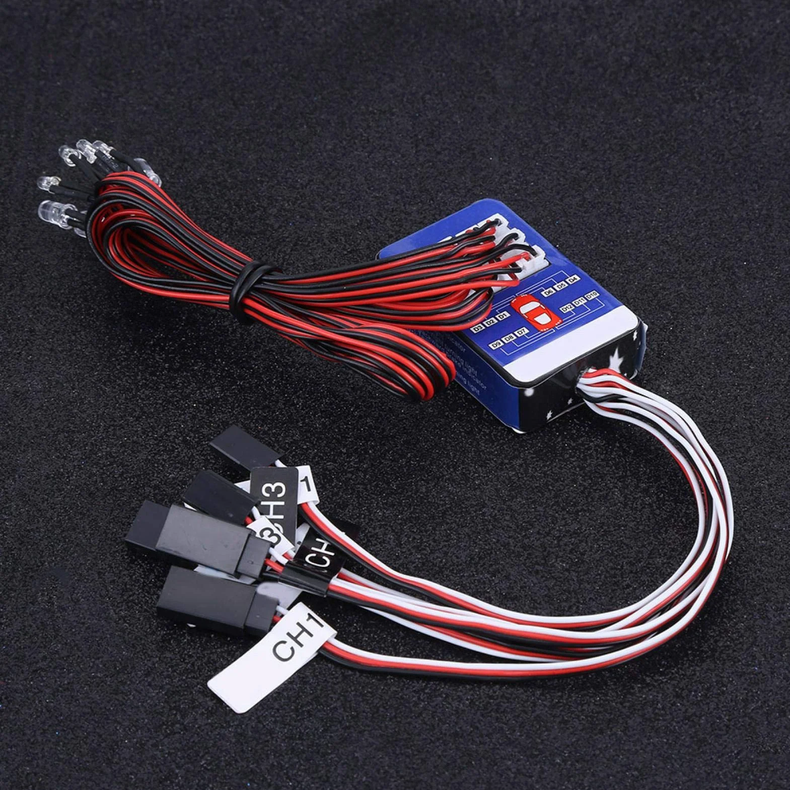 Tbest zestaw oświetlenia LED, zestaw oświetlenia 12 LED Symulacja migających świateł dla 1/10 1/8 RC Car / Truck / Crawler