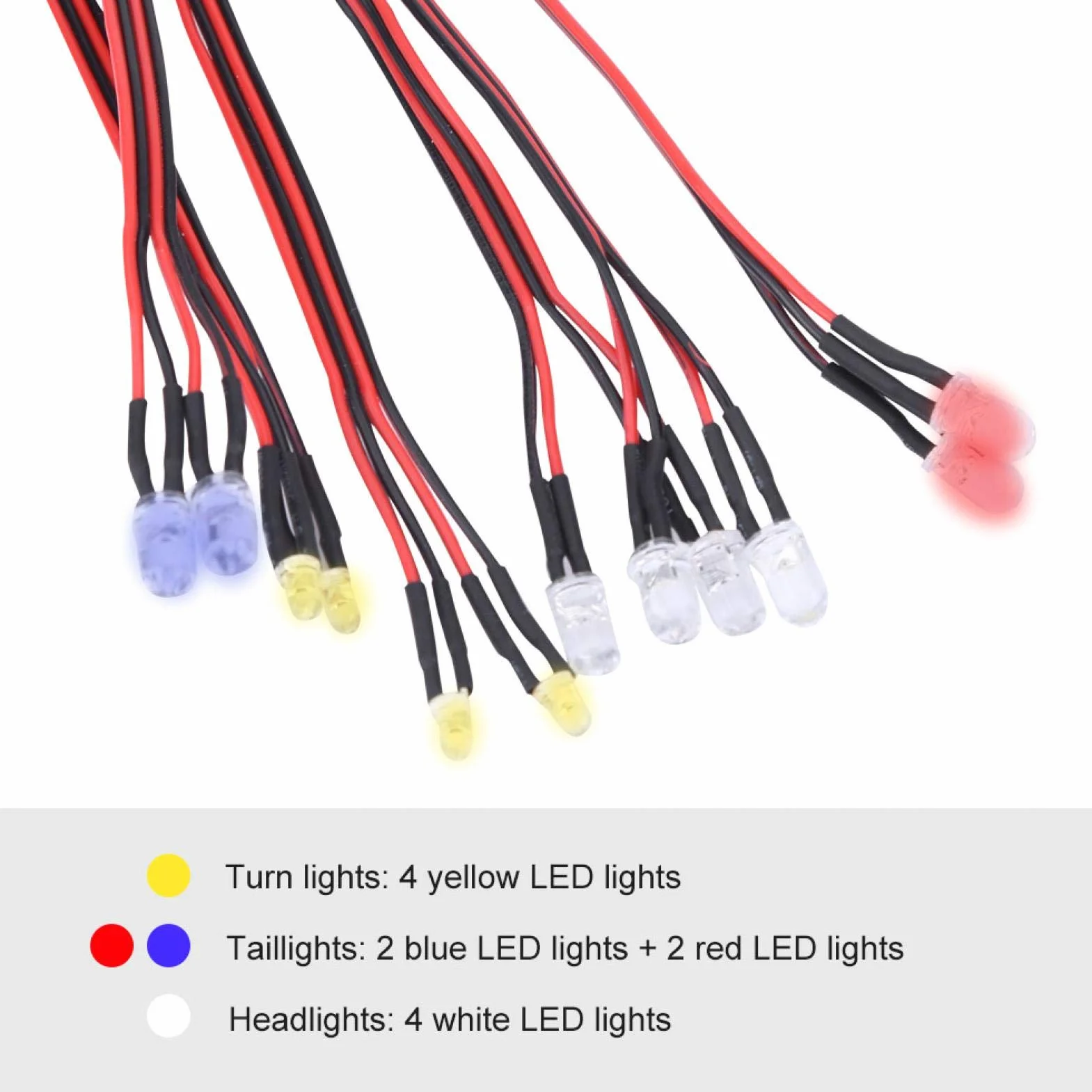 Tbest zestaw oświetlenia LED, zestaw oświetlenia 12 LED Symulacja migających świateł dla 1/10 1/8 RC Car / Truck / Crawler