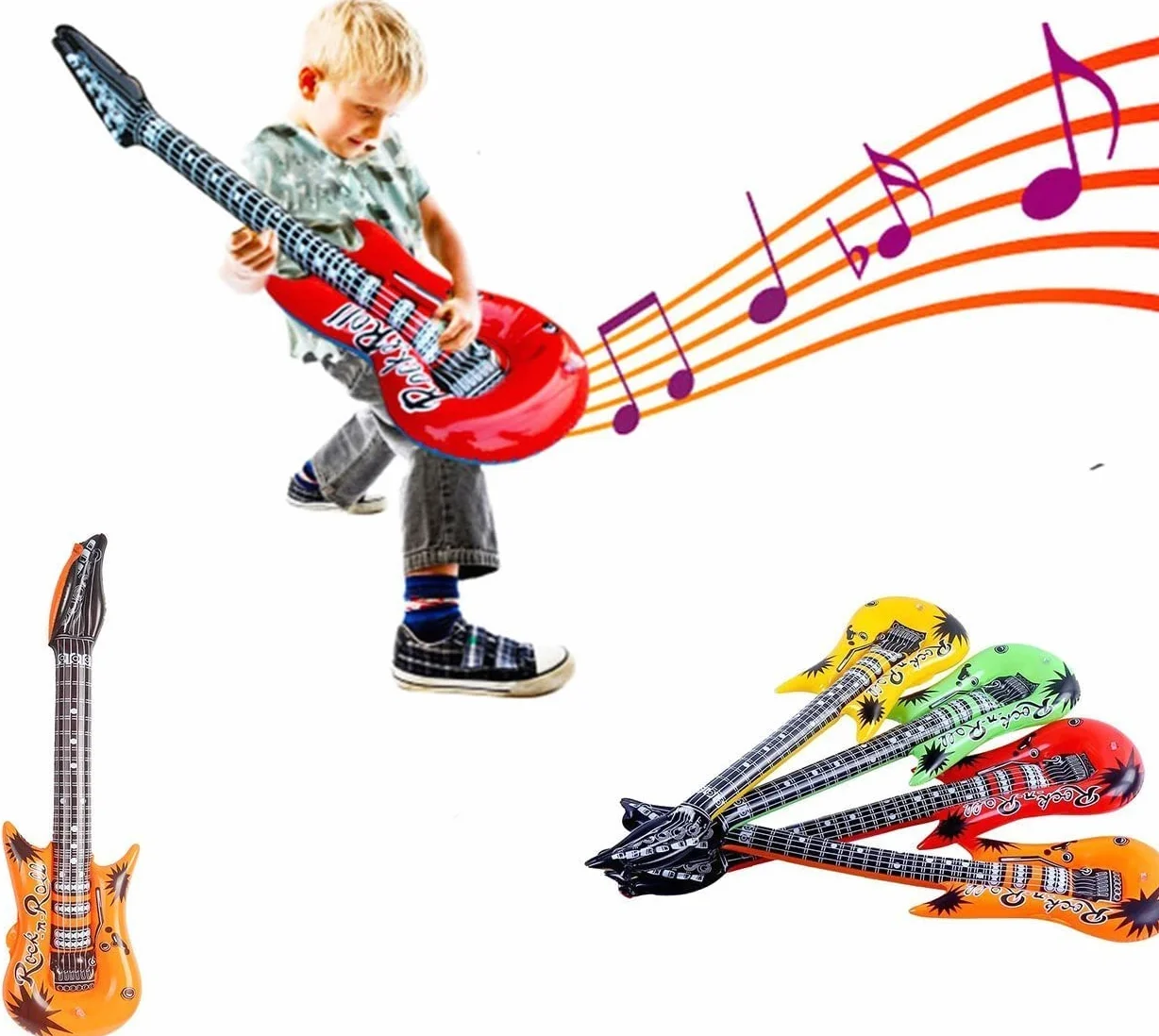 6 sztuk gitar powietrznych, kolorowa dekoracja, nadmuchiwane instrumenty, zabawka rockowa, gwiazda, zestaw zabawek na przyjęcie urodzinowe, muzykę, imprezę, basen, imprezę, jako dekoracja
