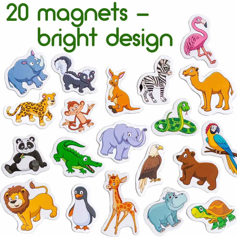 20 szczęśliwych magnesów do zoo dla dzieci na tablicę magnetyczną - zabawki - gry edukacyjne od 3 lat