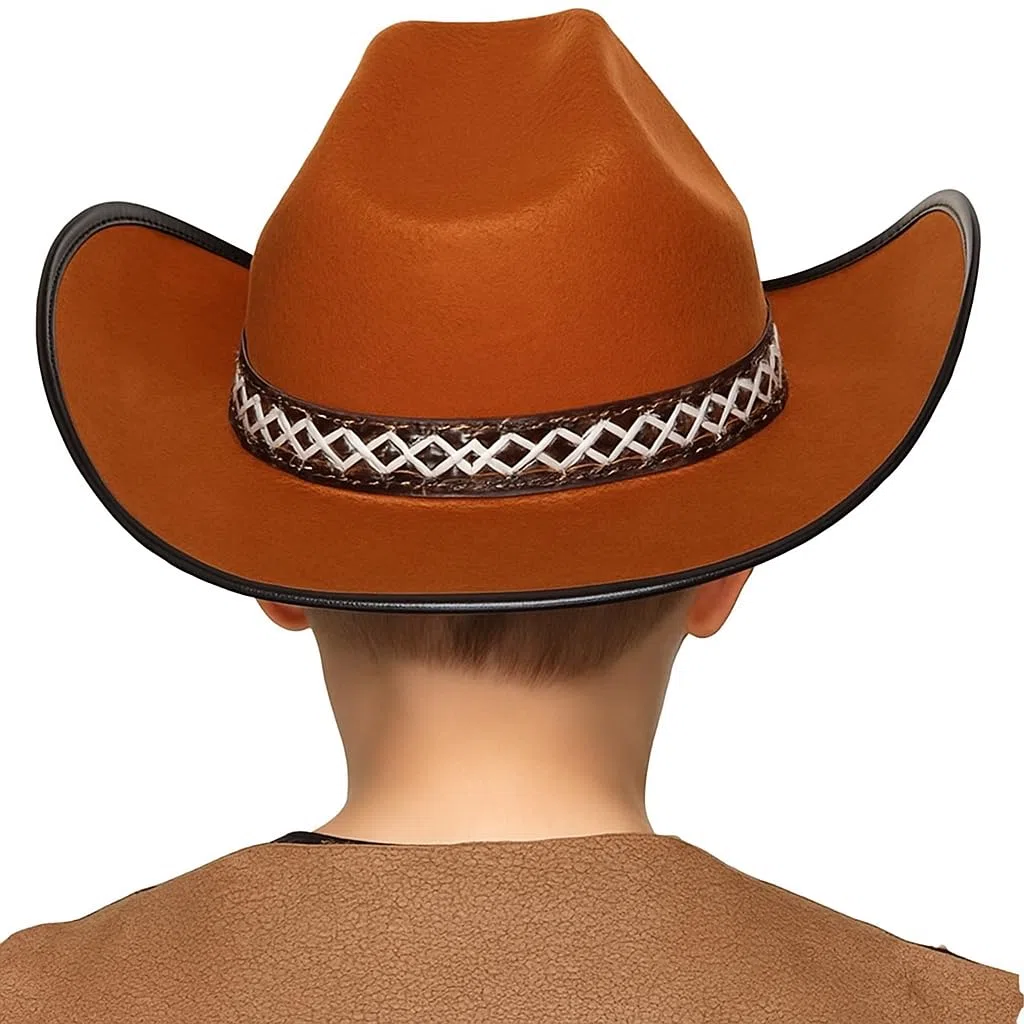Boland 54370 - Kapelusz dziecięcy Kowboy Junior, brązowy, obszycie, sznurek do kapelusza, jeden rozmiar, karnawał, Halloween, karnawał, impreza tematyczna, kostium, teatr, przebranie, akcesoria