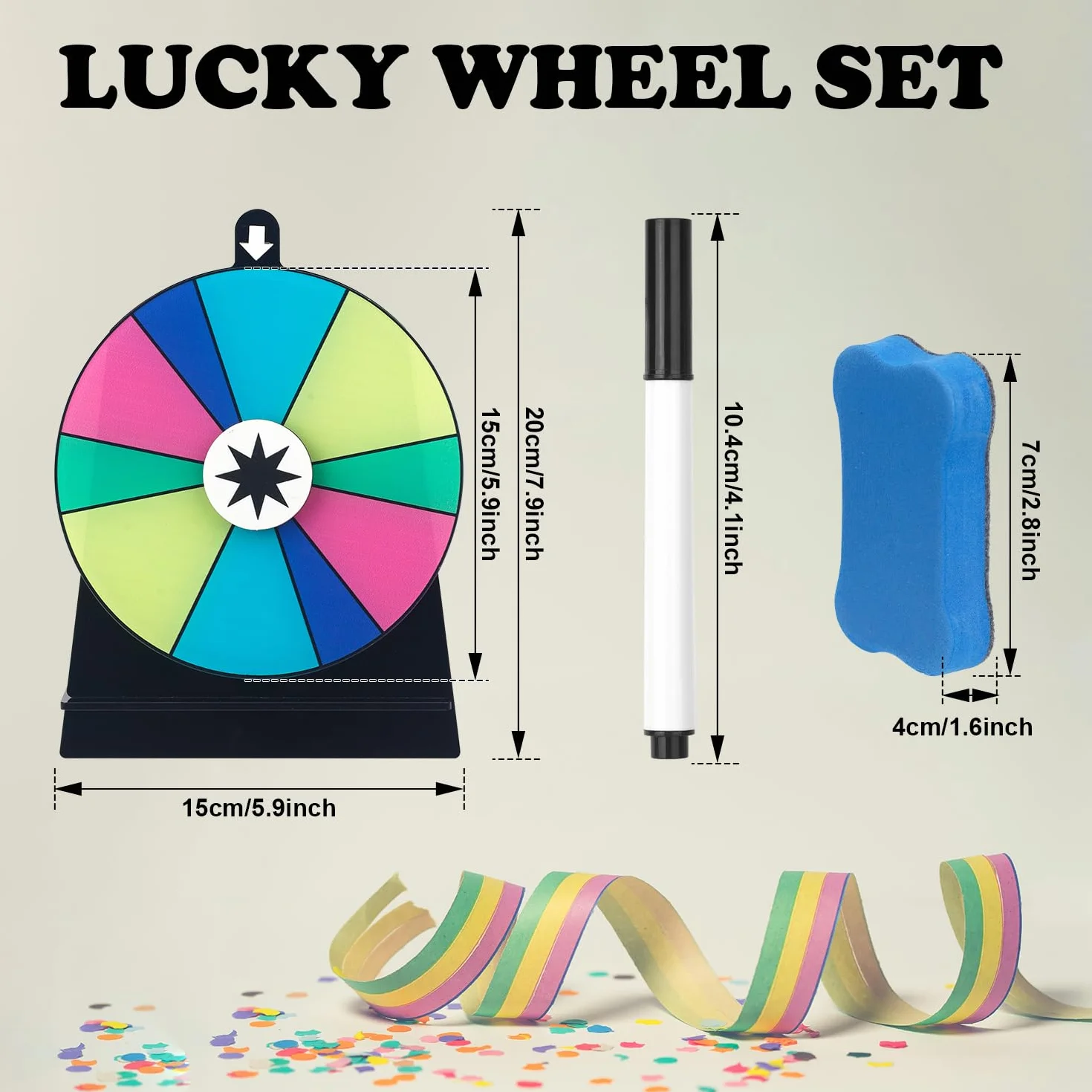 Koło szczęścia do obracania, 15 cm – koło szczęścia do samodzielnego ozdobienia z 3 obracanymi kółkami, kolorowe koło do ruletki Fortune Spinning Prize Wheel na karnawał