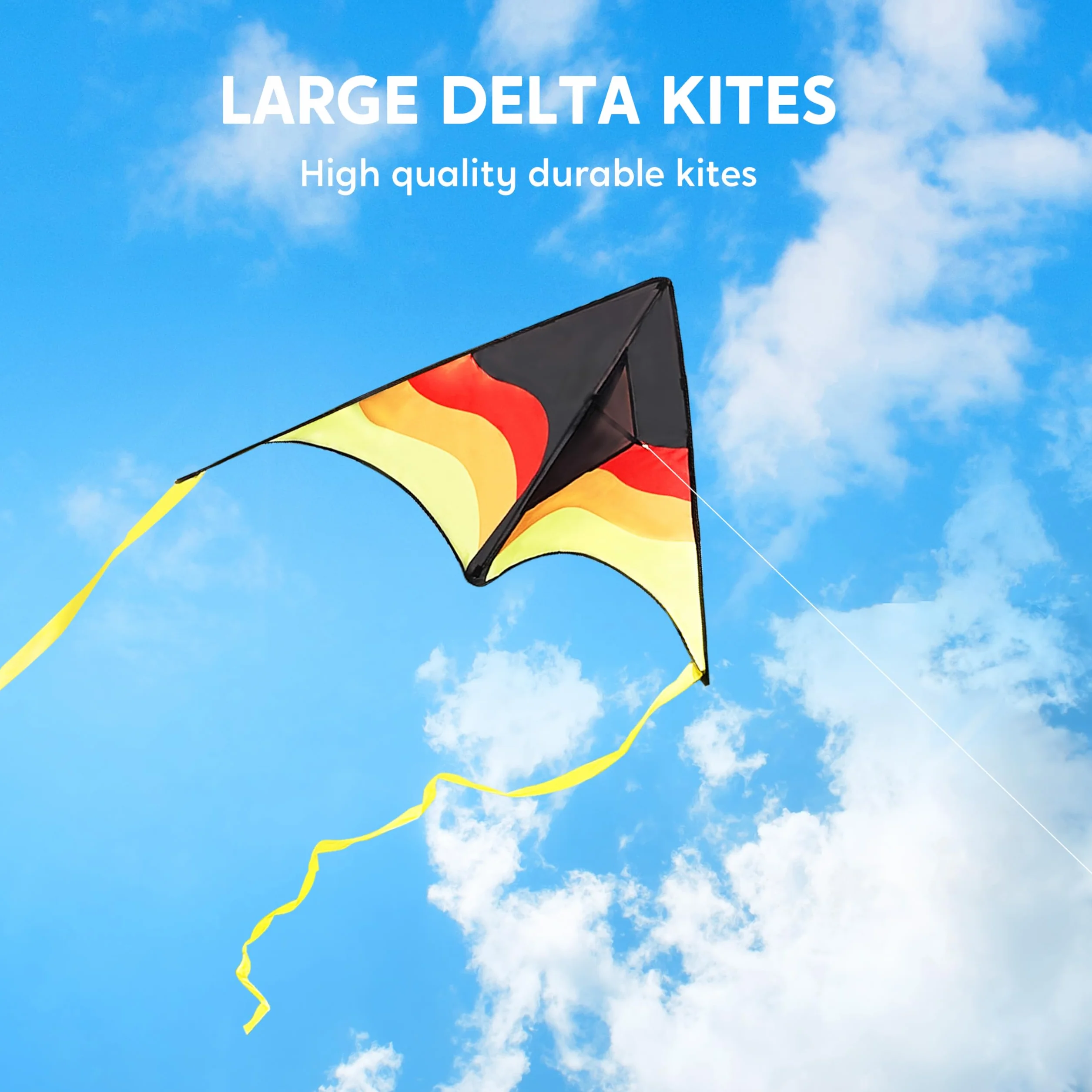 SYNCFUN Duży latawiec Delta Gradient Yellow – łatwy do latania dla dzieci i dorosłych, latawiec plażowy ze sznurkiem o długości 100 m do gier i aktywności na świeżym powietrzu