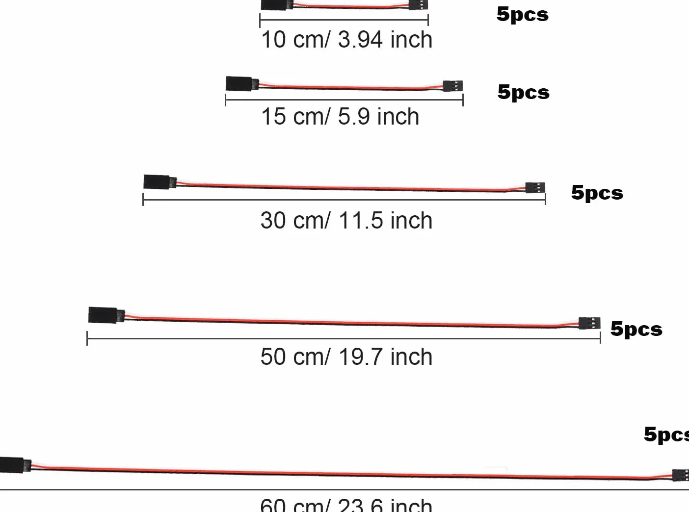 RUNCCI-YUN 25 szt. RC Servo przedłużacz, przedłużacz serwo JR, kabel serwo, kabel serwo 3-pinowy, wtyczka JR, 5 rozmiarów (10 cm, 15 cm, 30 cm, 50 cm i 60 cm)
