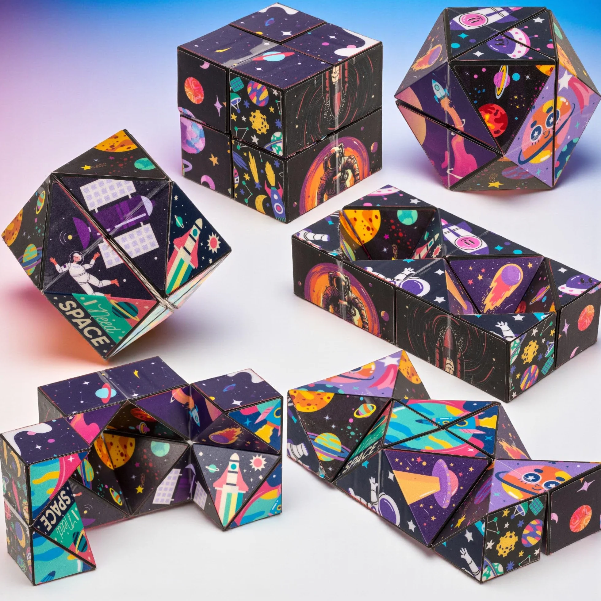 MIJOMA Infinity Cube – niekończąca się kostka z ekscytującymi motywami, Fidget zabawka przeciwko stresowi i nudzie, składana kostka dla dzieci i dorosłych, 5,5 cm (kosmos)