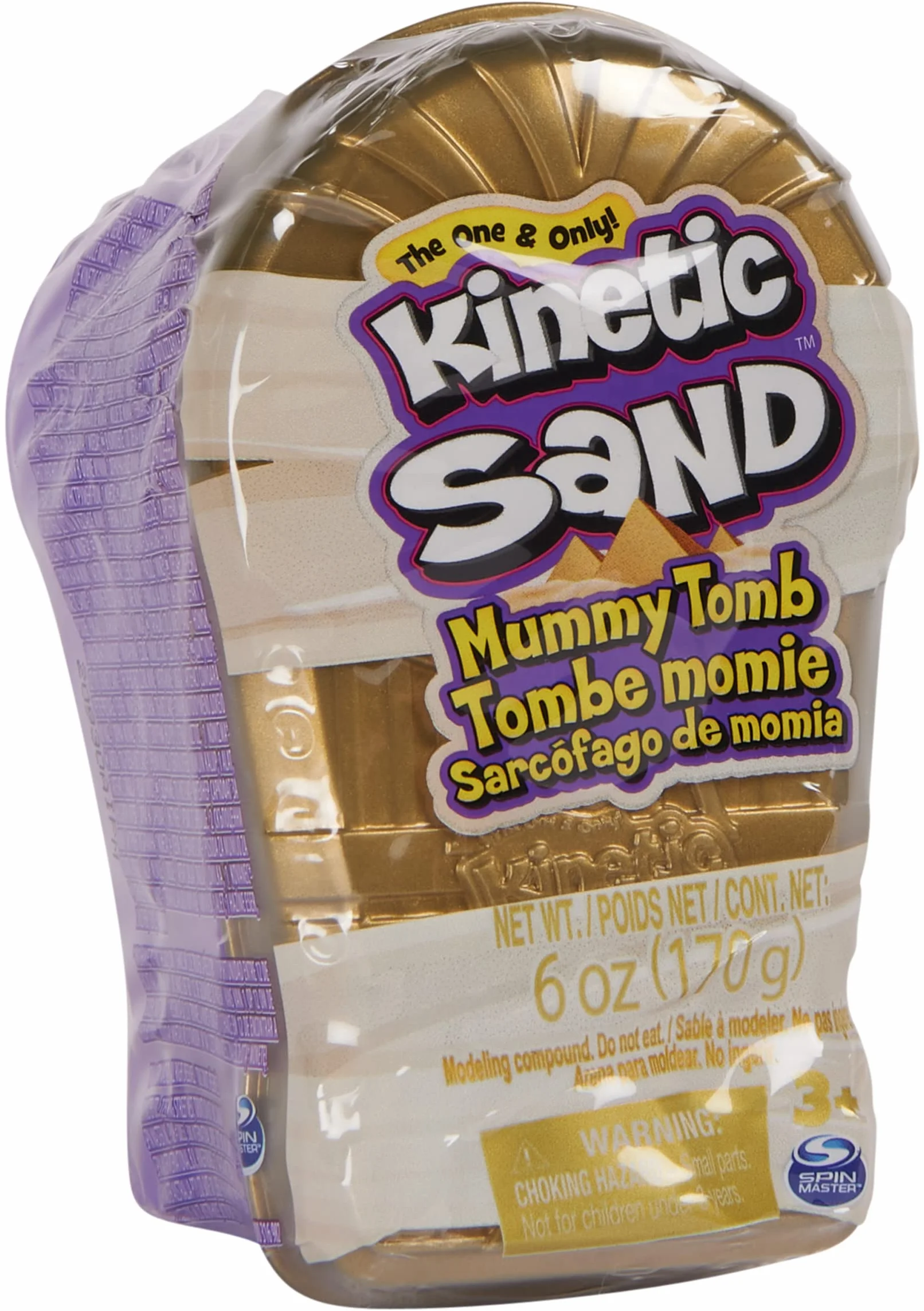 Spin Master Piasek kinetyczny, mini mumia 170 g, magiczny piasek, kinetyczny piasek brązowy, 1 figurka niespodzianka, 2 akcesoria i 3 kamienie szlachetne w zestawie, zabawki dla chłopców i dziewcząt w