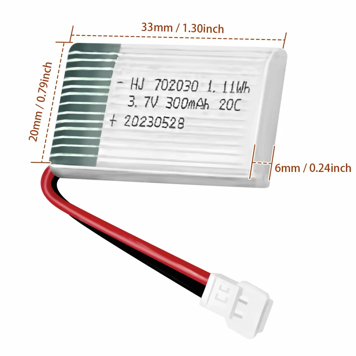 HAWK'S WORK 2 Akumulatory Lipo 3.7V, 300 mAh Akumulator Litowo-polimerowy do Drona Helikoptera RC Wszystkie Modele i Zabawki (MX2.0 Złącze)