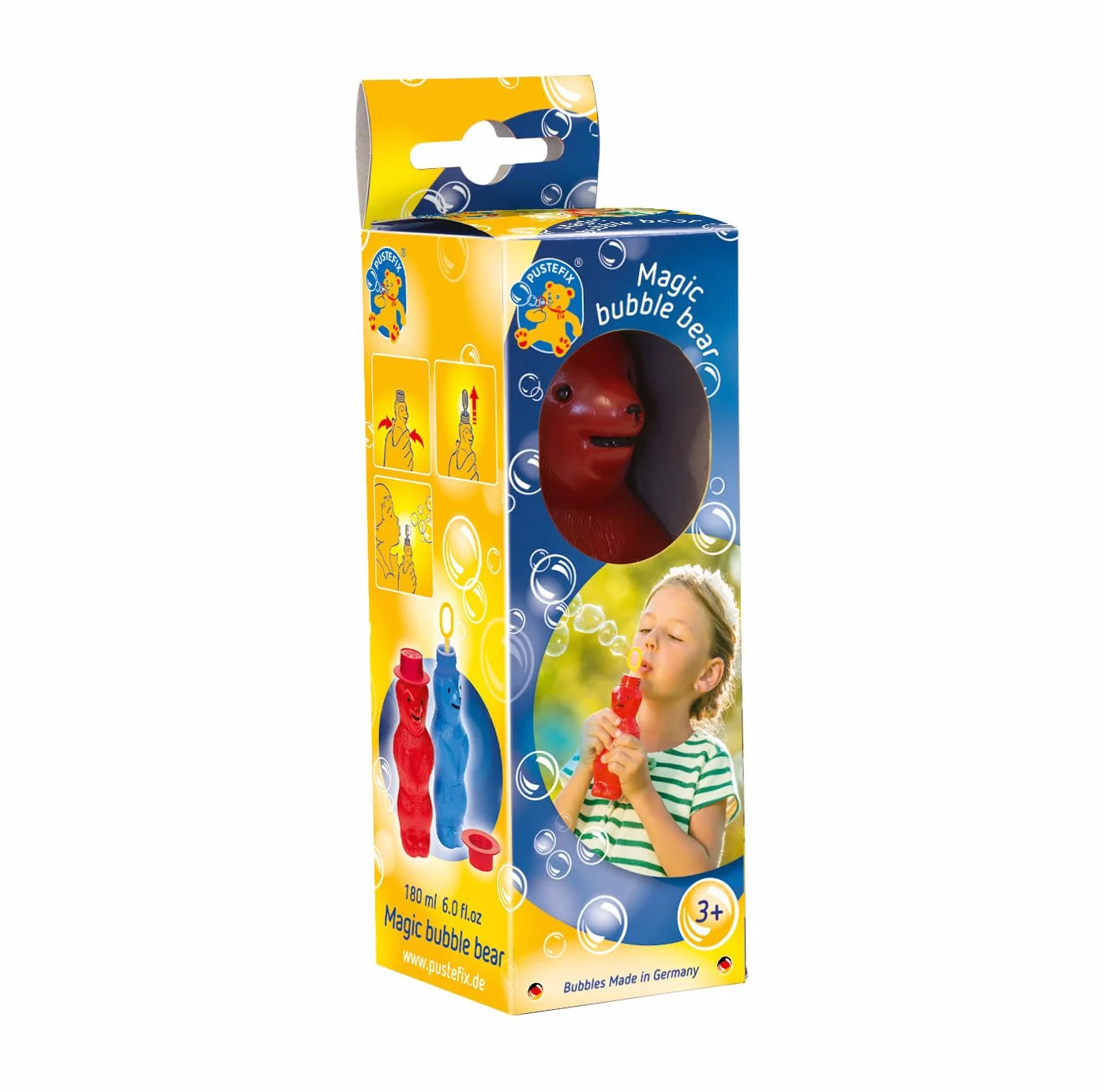 Pustefix 420869525 Bańki Mydlane Magiczny Miś, Żółty, 180 ml, Od 4 Lat