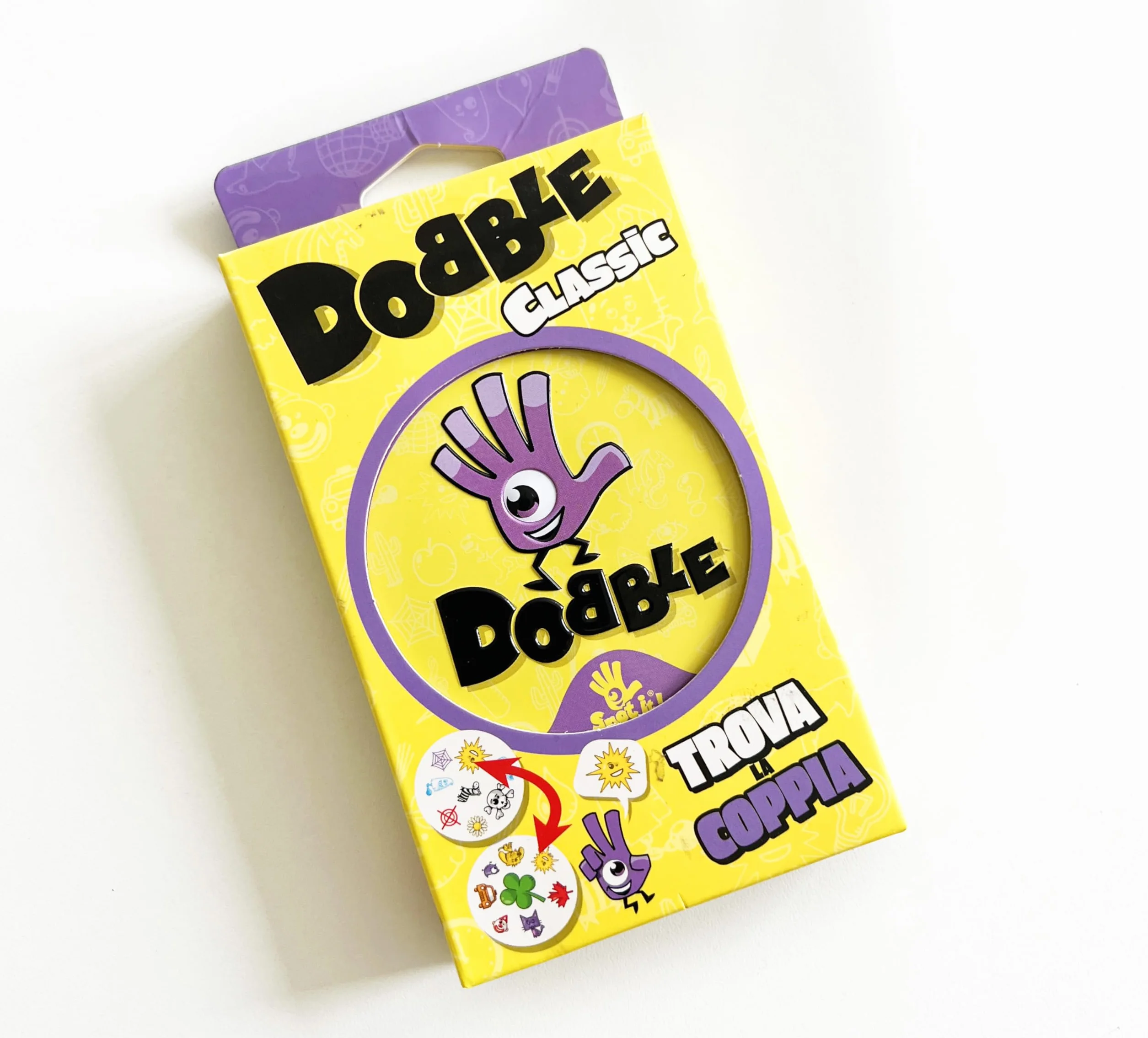 Asmodee: Dobble Classic Blister Eco, wersja mini, zabawna gra karciana dla całej rodziny, 5 minigier, 2-8 graczy, 6+ lat, wydanie włoskie