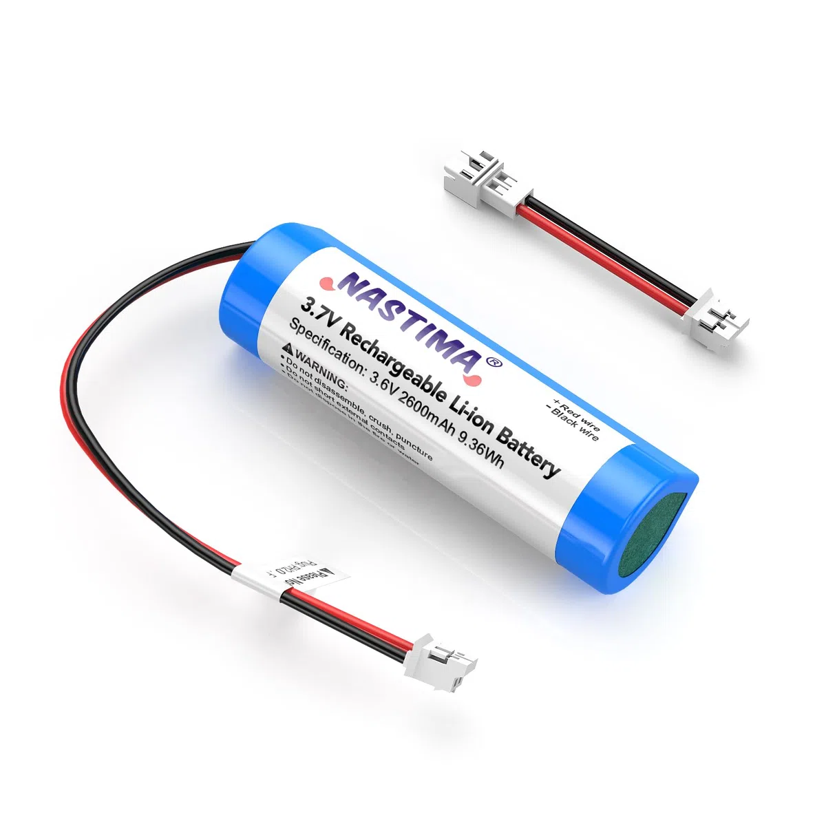 Bateria litowo-jonowa NASTIMA PH2.0/2P 3,7V 2600mAh 9,36Wh do ponownego naładowania z kablem do przełączania polaryzacji, do elektroniki DIY, wzmacniaczy mowy, zabawek RC, urządzeń Bluetooth