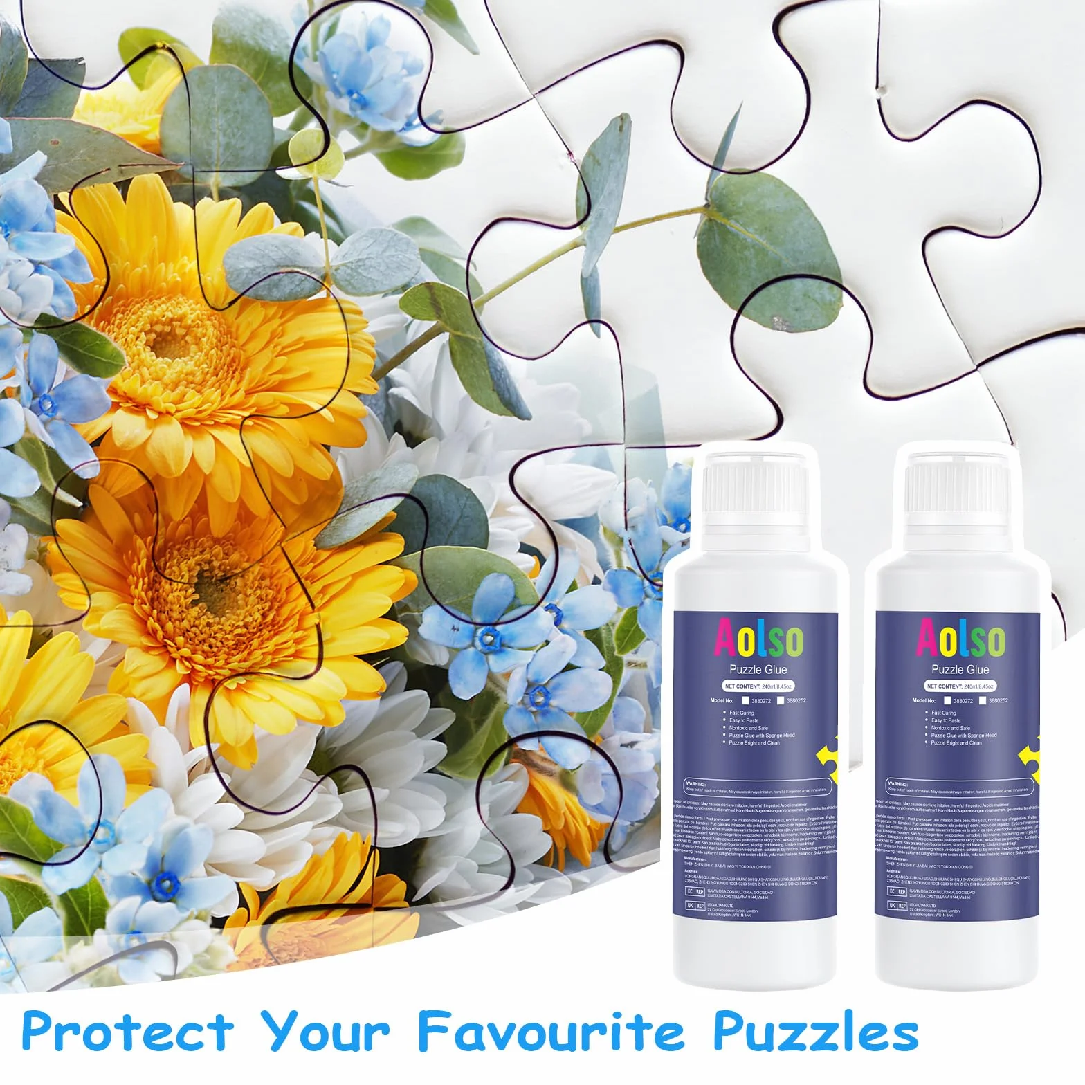 Aolso Klej do puzzli, 2 sztuki, klej oszczędny, 240 ml, do mocowania i zawieszania puzzli, szybkoschnące, puzzle, arkusze samoprzylepne, akcesoria do malowania diamentowego