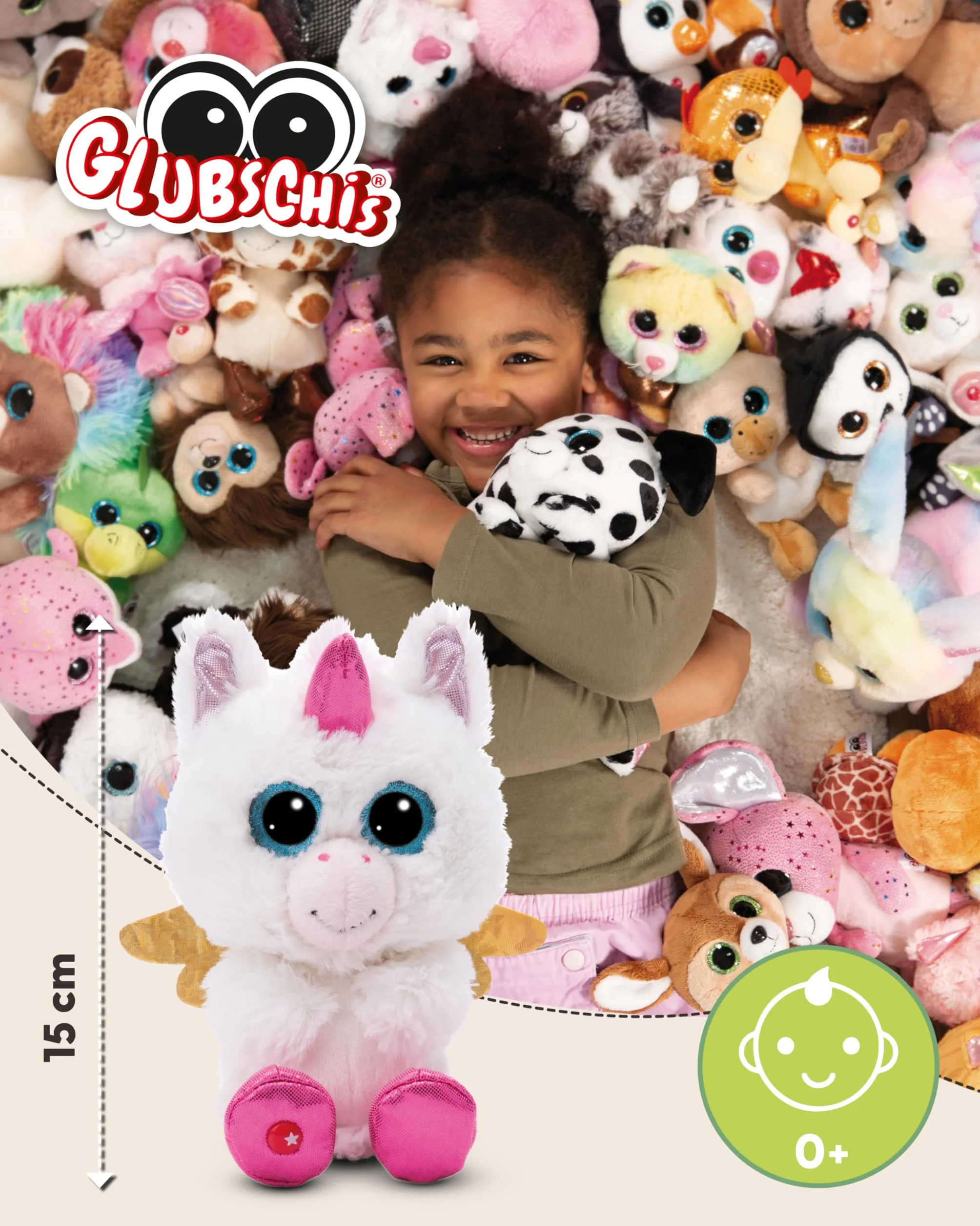 NICI soft toy GLUBSCHIS Unicorn Glowy Kaddi 15cm white - Cuddly cute plush to snuggle and play with, for children & adults, great gift idea - 49695