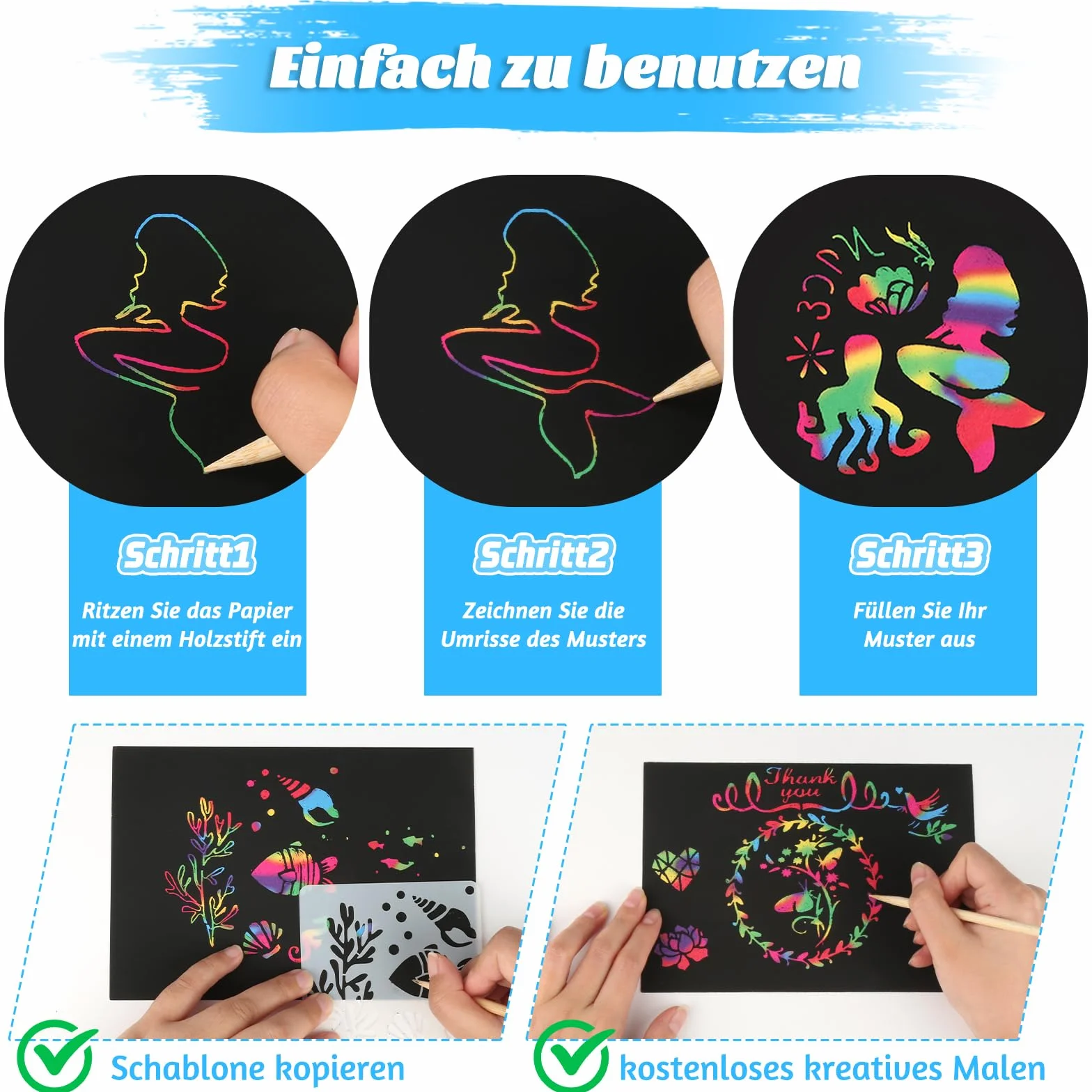 70 arkuszy obrazków do zdrapywania dla dzieci, tęczowy papier do zdrapywania z 7 drewnianymi pisakiem i 3 szablonami malarskimi, DIY Magic Scratch Book, zestaw papieru do zdrapywania dla dorosłych