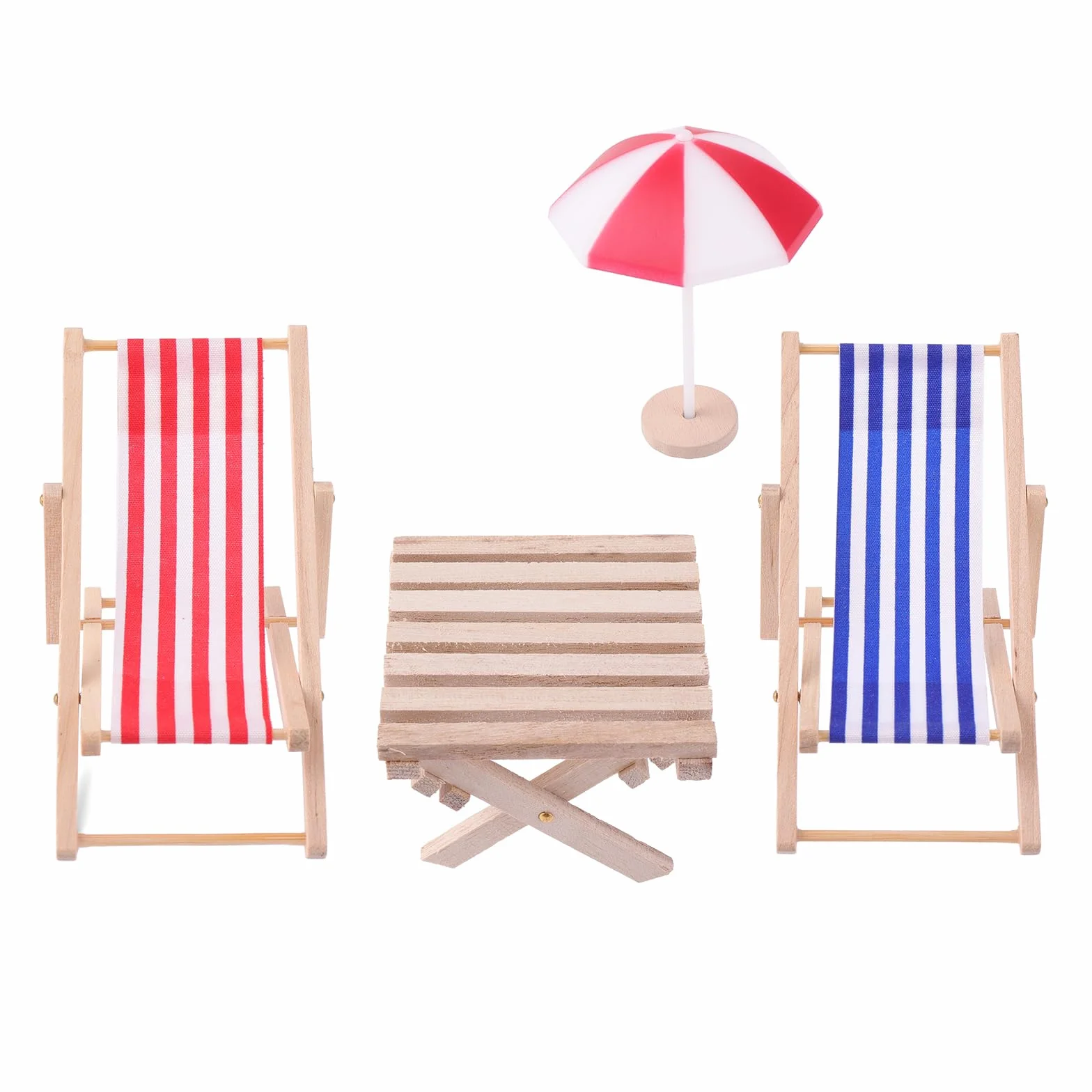 Cobee Miniaturowe krzesło plażowe do domku dla lalek, 4 szt., 1:12, plaża, miniaturowy domek dla lalek, dekoracja na zewnątrz, mini lalka, podwójne leżaki, parasol, stół do samodzielnego wykonania