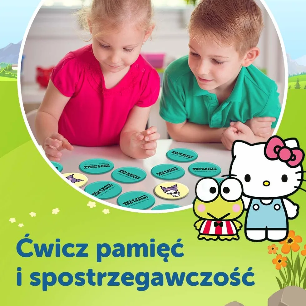 Trefl - Memos Hello Kitty - Gra Pamięciowa dla Maluchów, Odnajdywanie Par Obrazków, Memory z Bohaterami Bajki, dla Dzieci od 3 lat