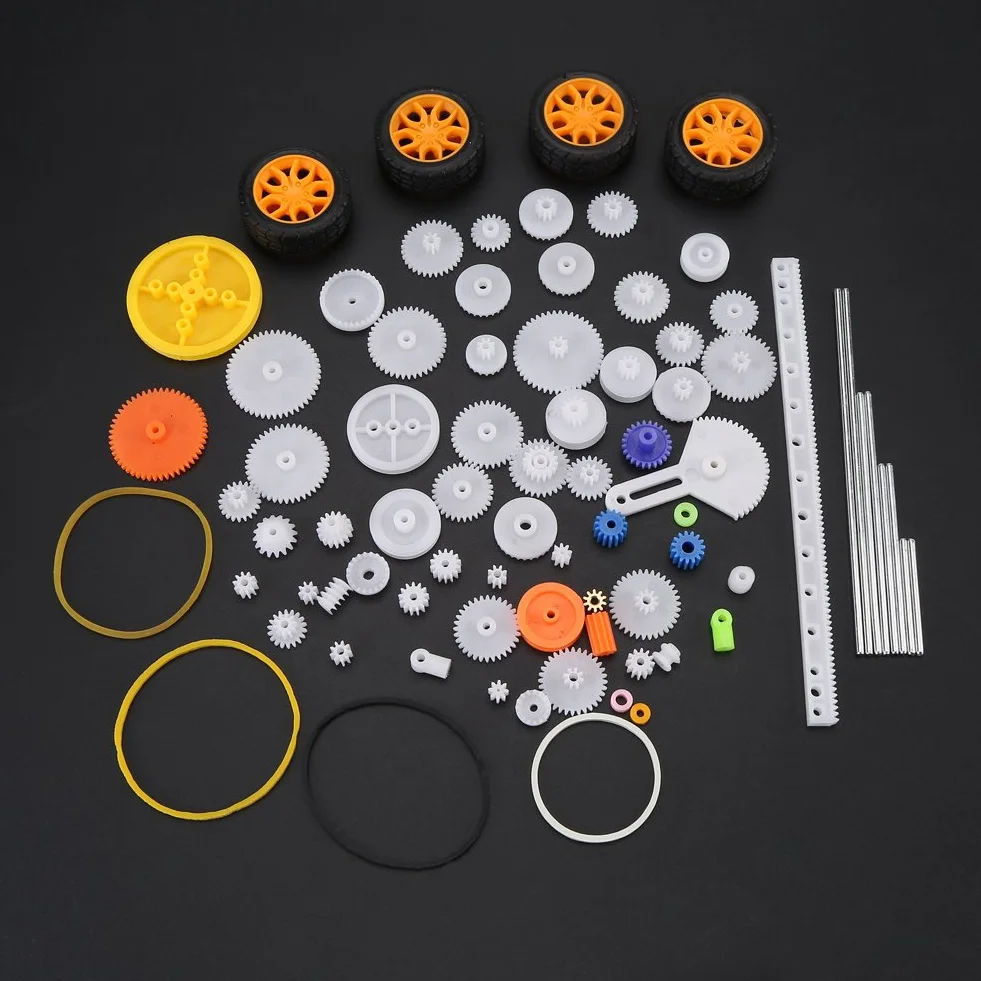 Akozon Plastikowe koła zębate Szklany pasek Zestawy zębatek Zestawy kół zębatych Wał Pas DIY Zestaw akcesoriów 78szt